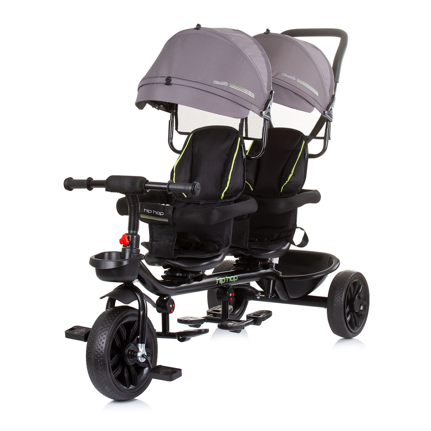 Chipolino Dreirad Tricycle Hip Hop, zwei Kinder, bis 40 kg, Sitze 360&deg; drehbar grau 