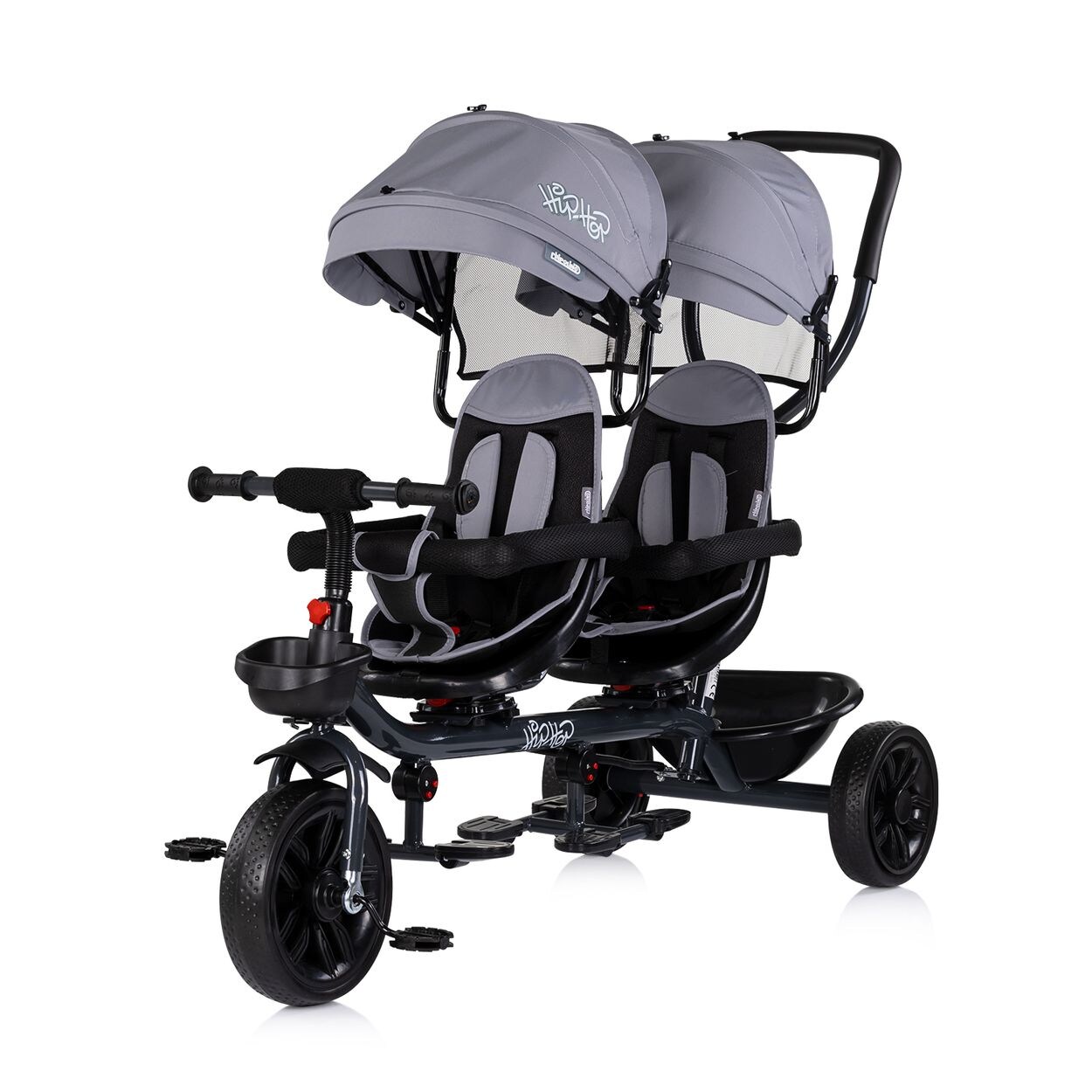 Dreirad Tricycle Hip Hop, zwei Kinder, bis , Sitze 360° drehbar grau