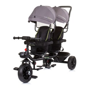 Chipolino Dreirad Tricycle Hip Hop, zwei Kinder, bis 40 kg, Sitze 360° drehbar grau 