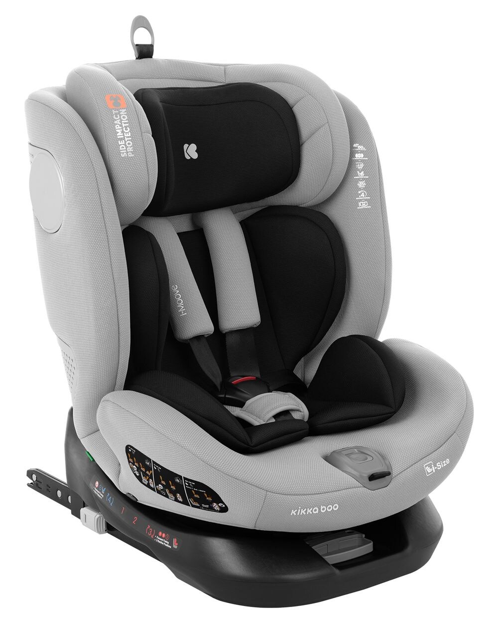 Kikkaboo Kindersitz i-Moove i-Size (40-150cm) Isofix 360-Grad-Drehung Kopfstütze hellgrau