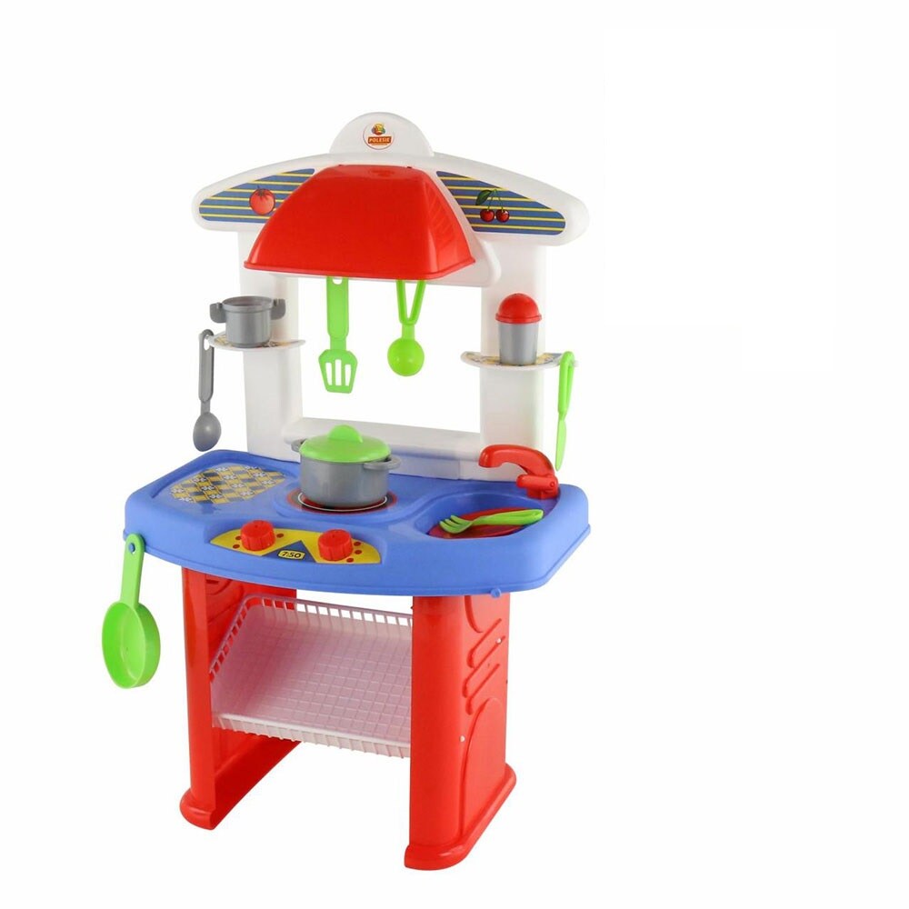 Polesie Kinderk&uuml;che Jana 58812 Topf Besteck Teller Pfanne Waschbecken Kochplatte rot 