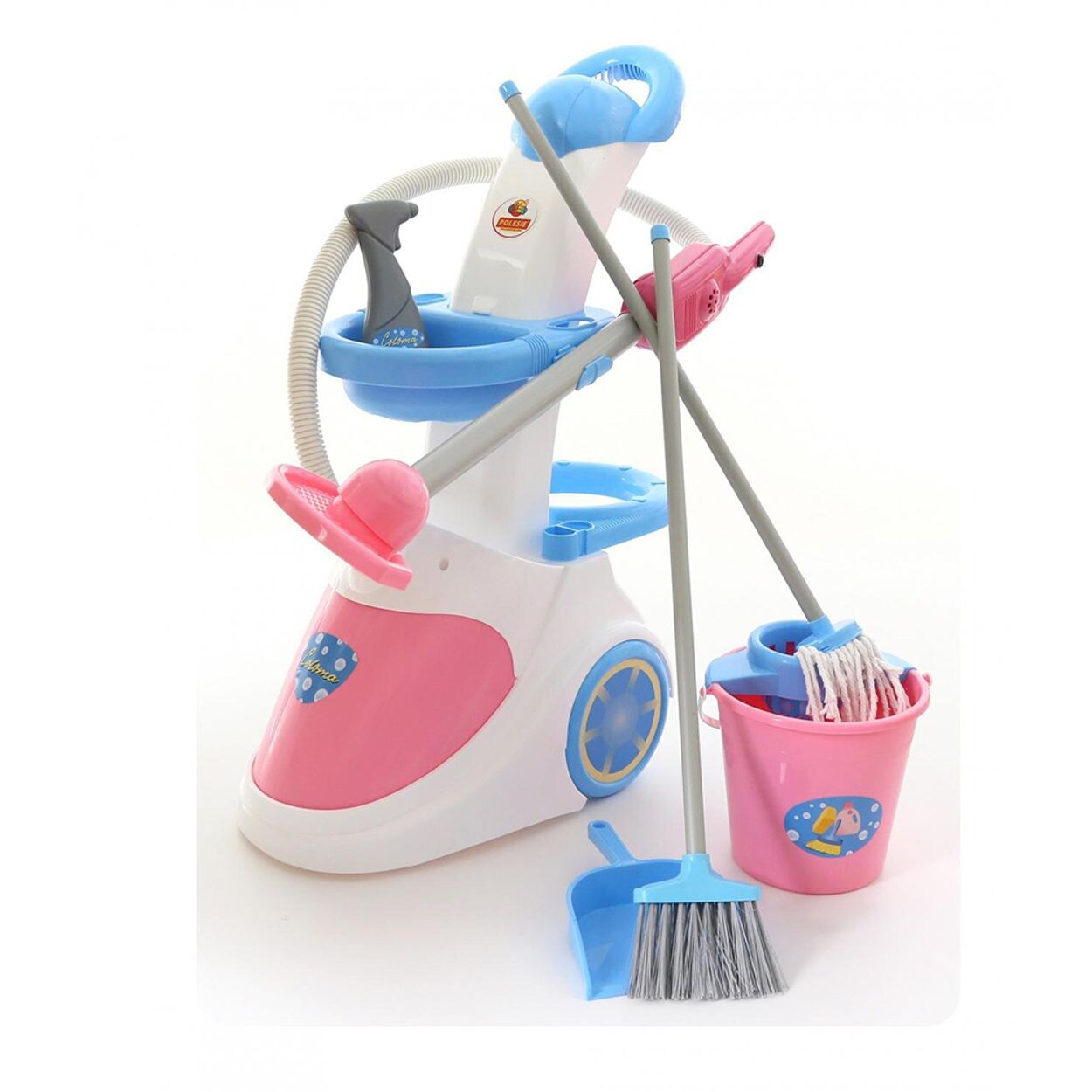 Spielzeug Putzwagen 59314 Staubsauger mit Sound, Eimer, Besen, Wischmopp rosa
