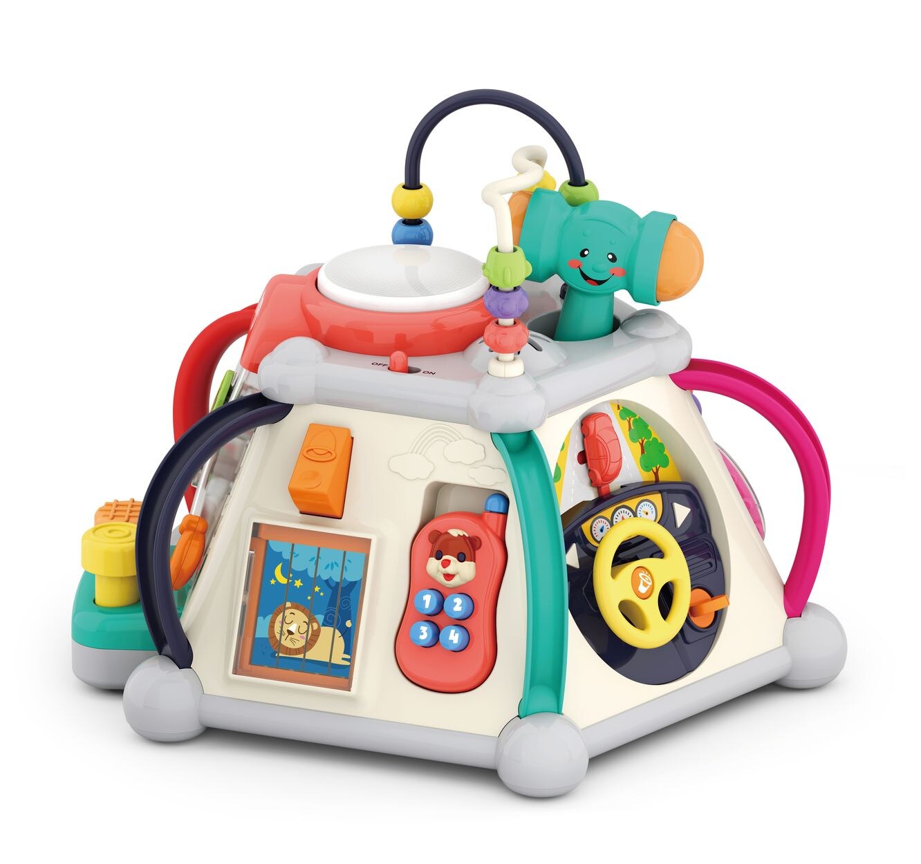 Activity Pyramide 806 Musikfunktion Perlenlabyrinth Hammer Lenkrad Telefon bunt