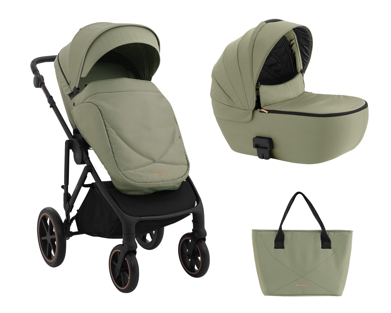 Kikkaboo Kinderwagen Thea 2 in 1 EVA-R&auml;der verstellbarer Schiebegriff Babywanne gr&uuml;n 