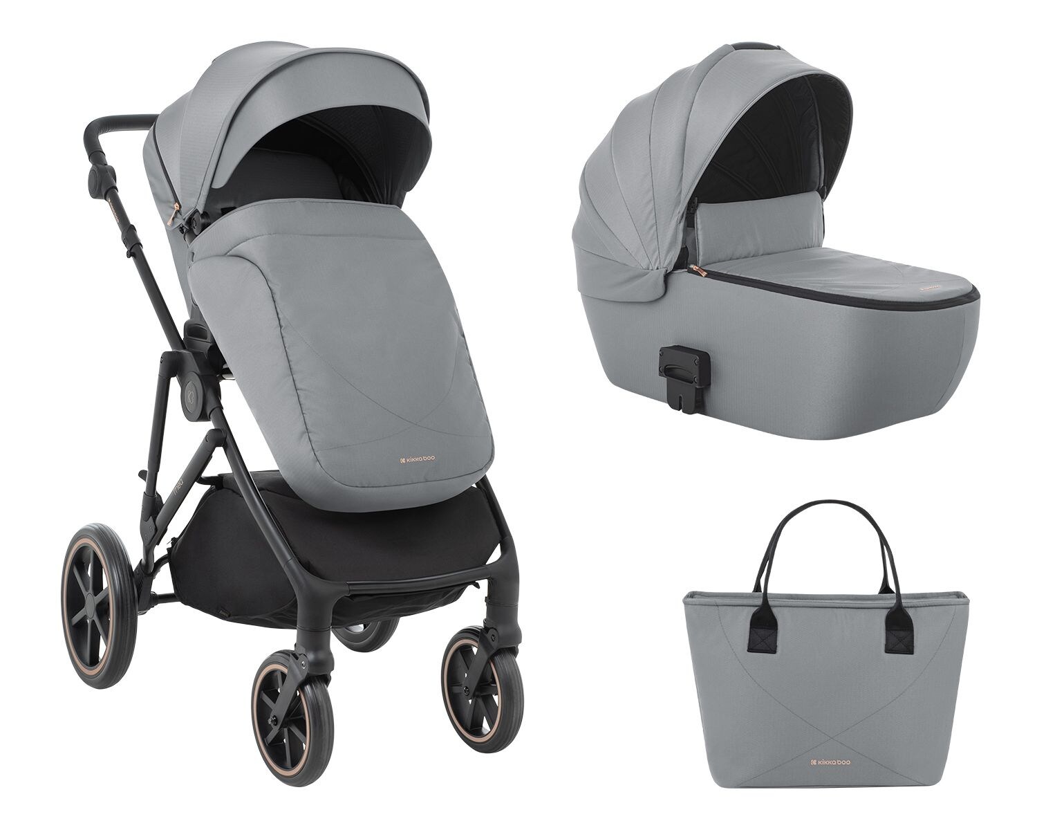 Kinderwagen Thea 2 in 1 EVA-Räder verstellbarer Schiebegriff Babywanne grau