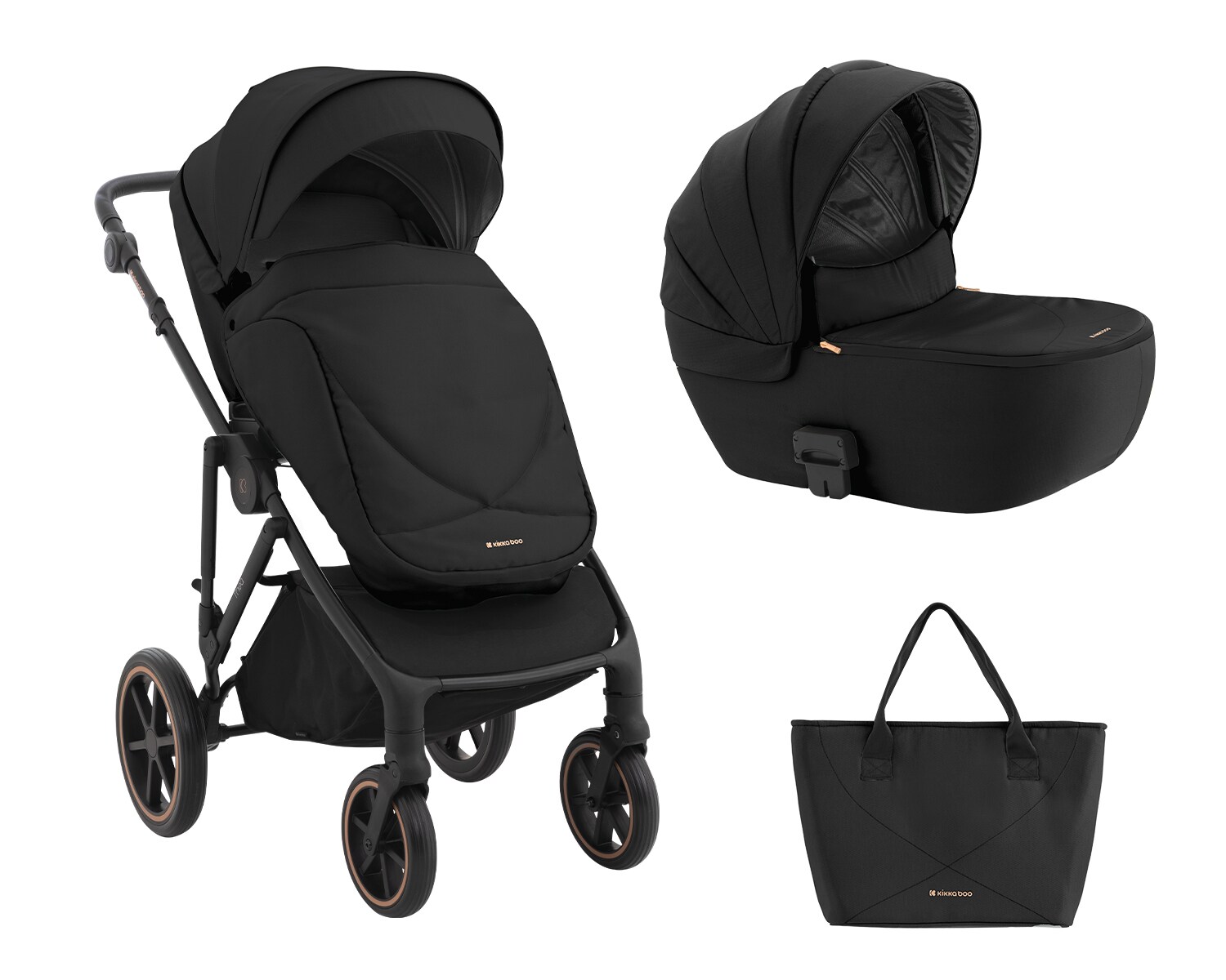 Kikkaboo Kinderwagen Thea 2 in 1 EVA-R&auml;der verstellbarer Schiebegriff Babywanne schwarz 
