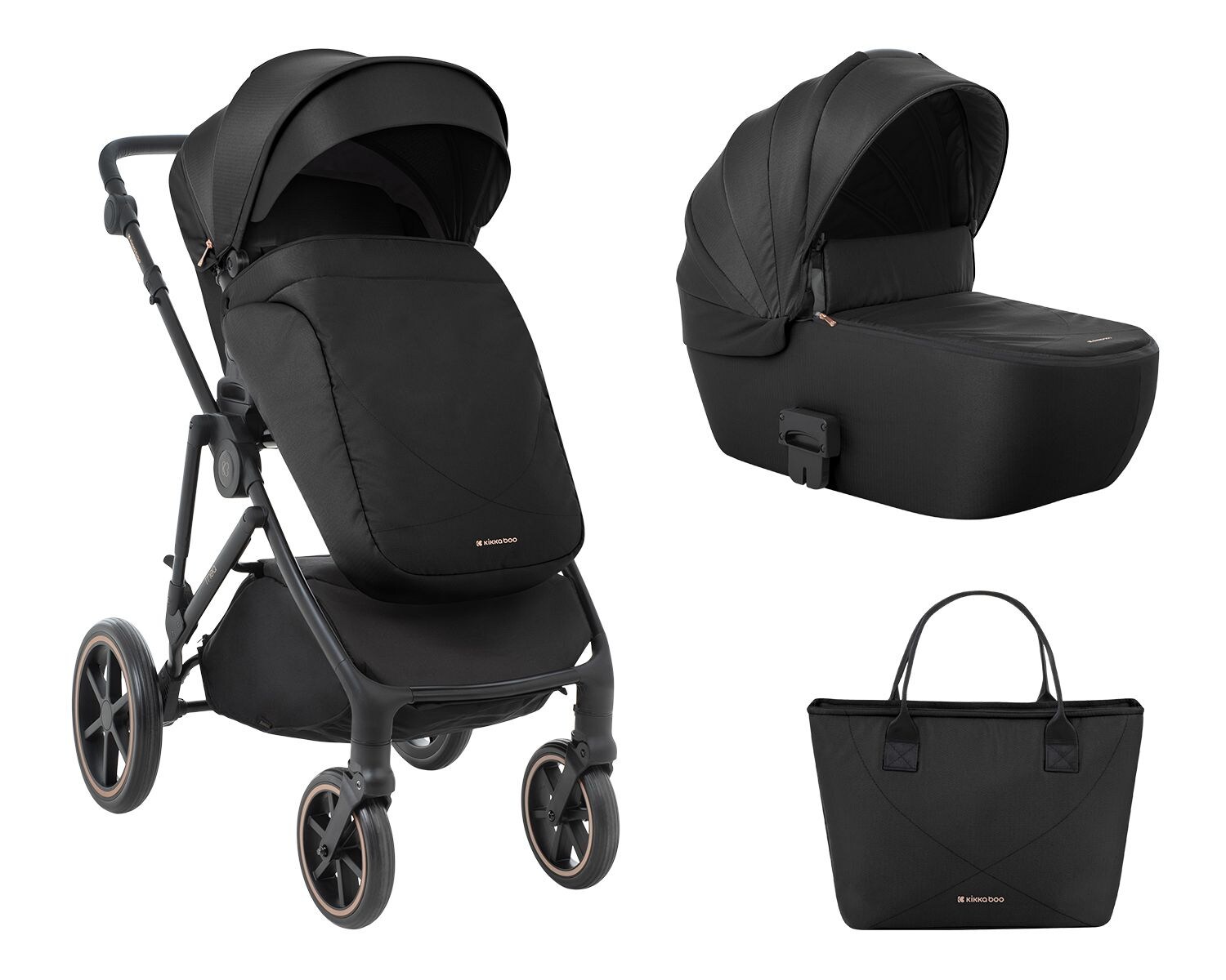 Kinderwagen Thea 2 in 1 EVA-Räder verstellbarer Schiebegriff Babywanne schwarz
