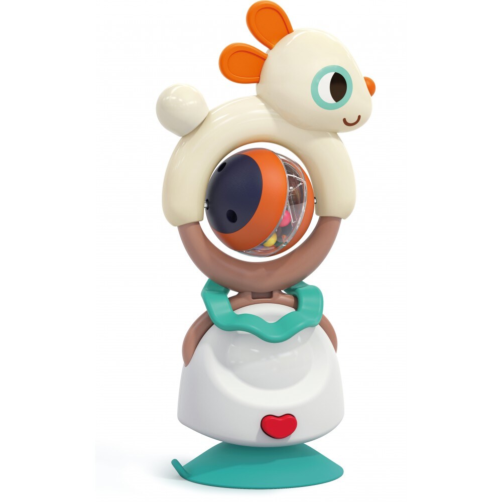 Moni Babyrassel 2 in 1, Hochstuhlspielzeug, Saugnapf, Greifling, ab 6 Monate beige 