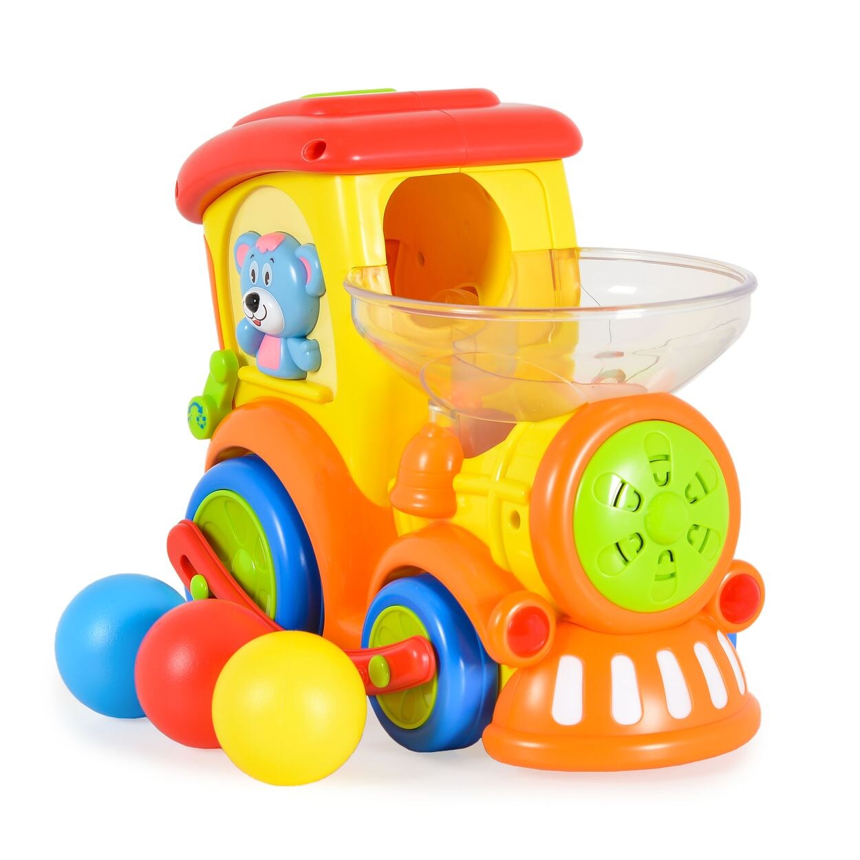 Spielzeug Zug 958, Kugelbahn, 3 bunte Bälle, Musik- und Lichtfunktion gelb