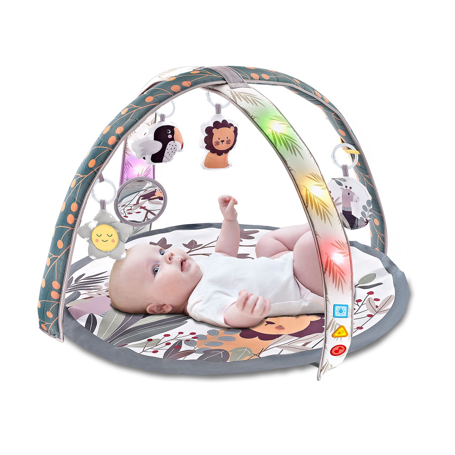 Chipolino Spielbogen, Krabbeldecke Lichter h&auml;ngende Pl&uuml;schtiere Melodien Spiegel grau 