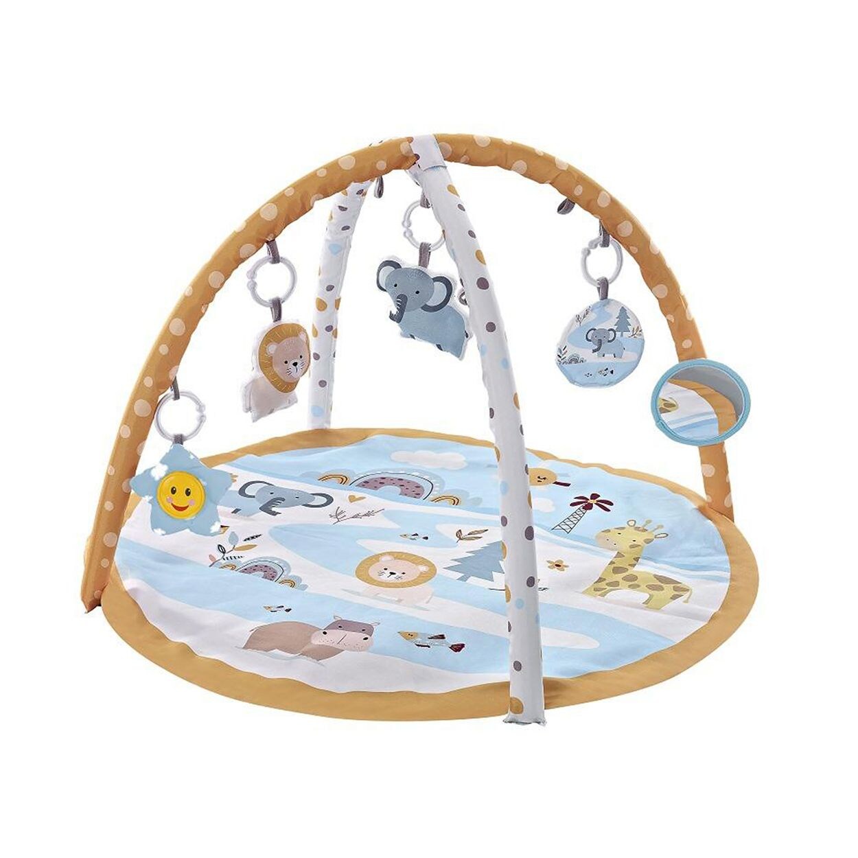 Spielbogen Tiere, Musikfunktion, 5 Hängespielzeuge, Krabbeldecke beige