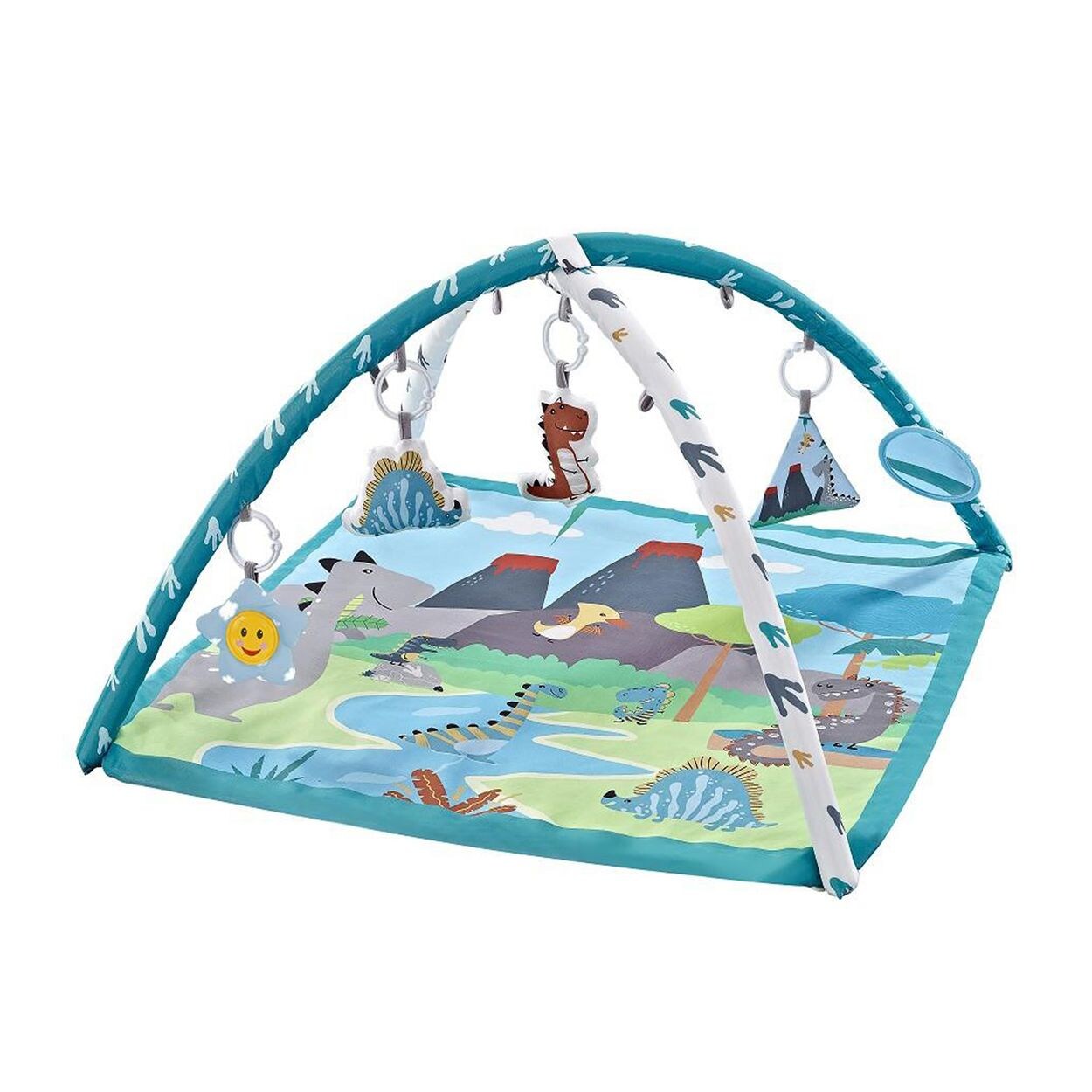 Spielbogen Tiere, Musikfunktion, 5 Hängespielzeuge, Krabbeldecke türkis