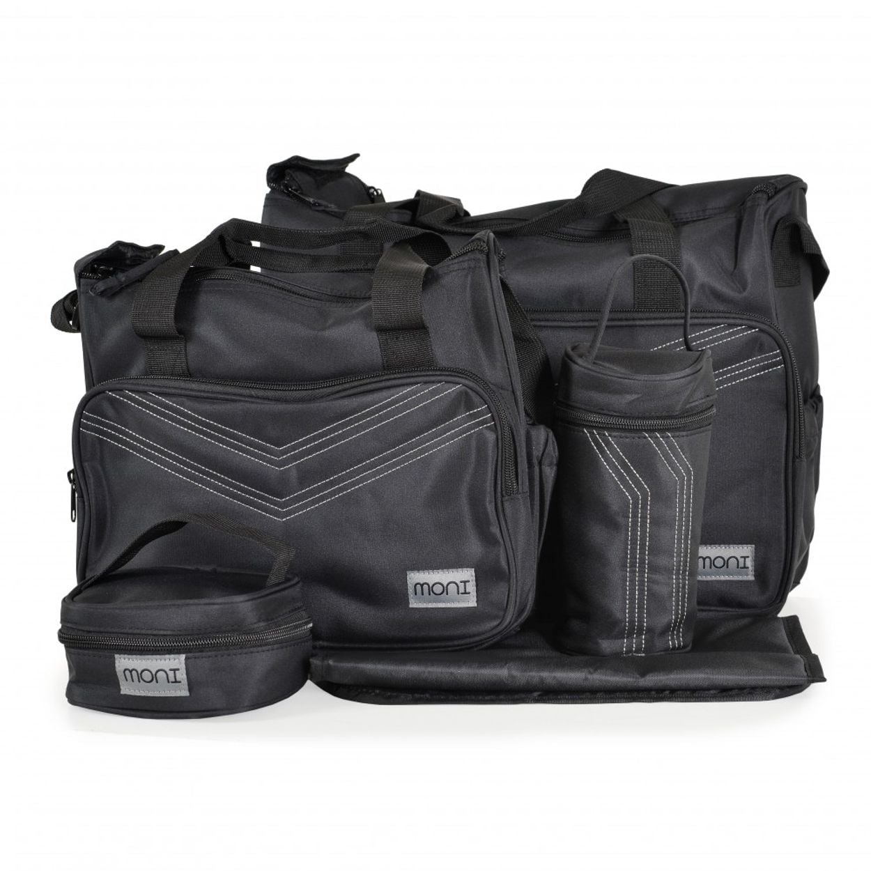 Moni Wickeltasche Stella, Set mit Wickelunterlage, Isoliertasche f. Babyflaschen schwarz 