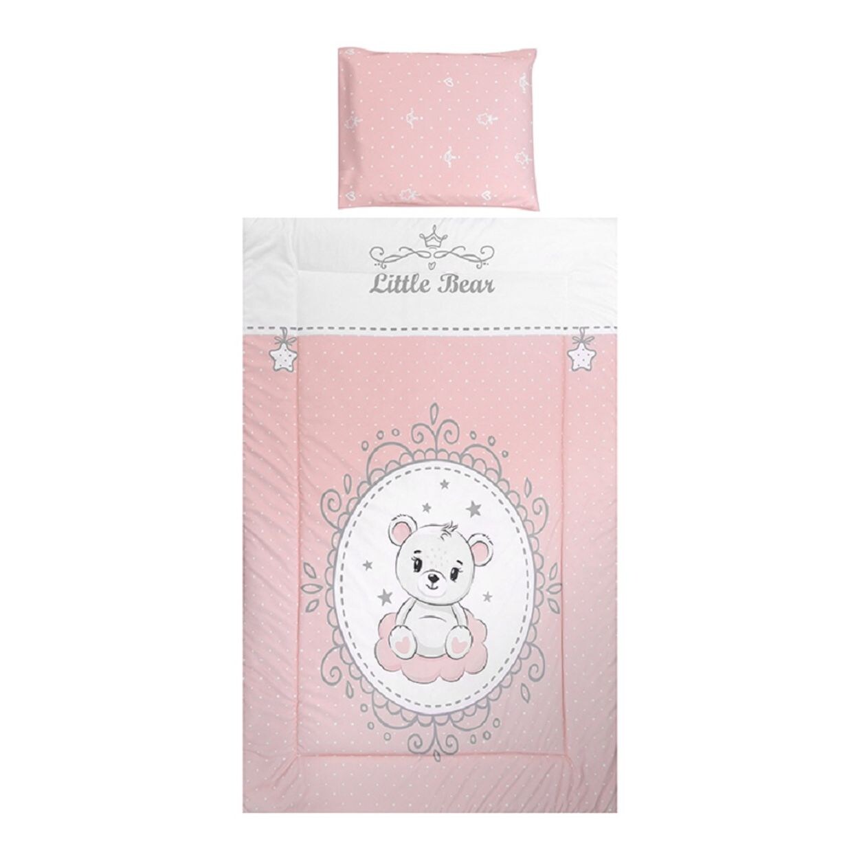Lorelli Kinderbettwäsche 3-teilig, Decke 140 x 95 Kissen 43 x 35 Laken 150 x 100 weiß rosa