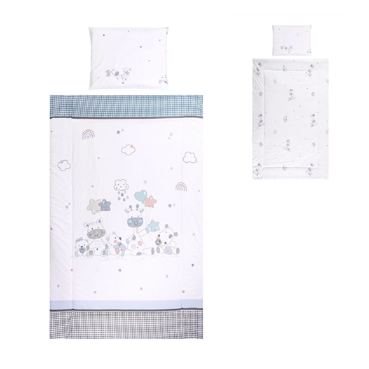 Lorelli Kinderbettw&auml;sche 3-teilig, Decke 140 x 95 Kissen 43 x 35 Laken 150 x 100 blau grau 