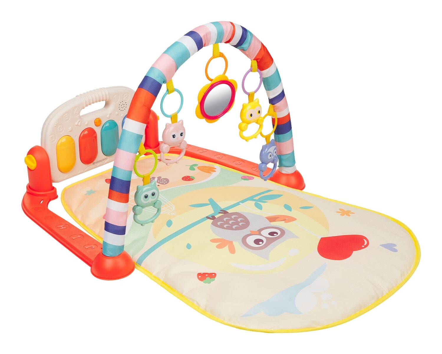Spielbogen, Krabbeldecke Happy Owl Klaviertasten, Greiflinge, Musik rot