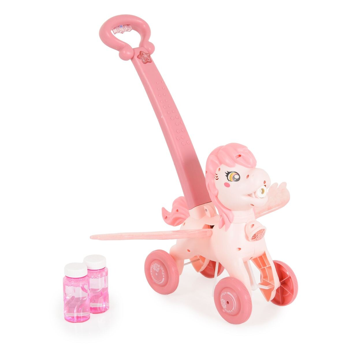 Schiebespielzeug Pony Wings 40 cm hoch Seifenblasen bewegliche Flügel Musik rosa