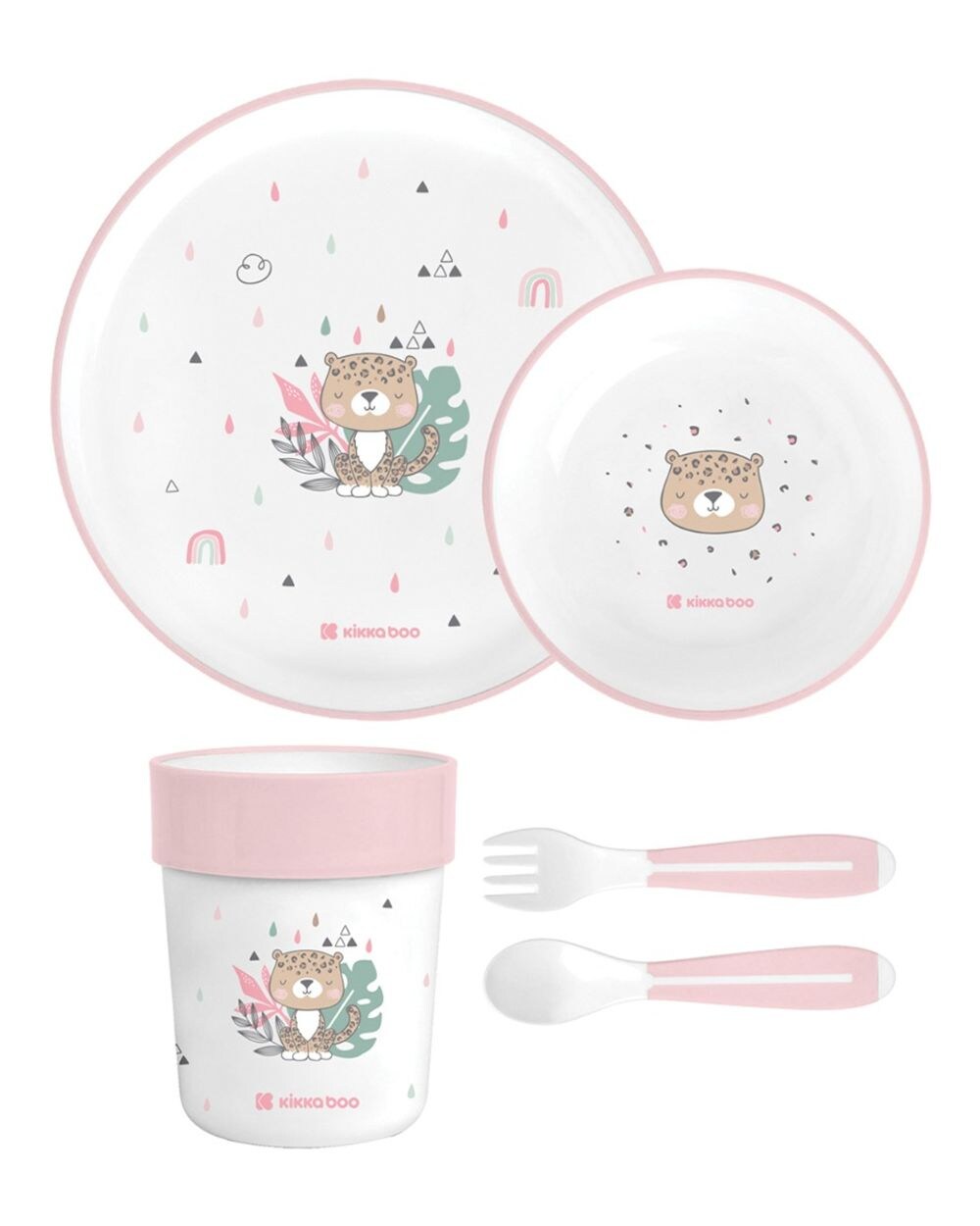 Kindergeschirr Set Savanna 5-teilig Tiermotiv, Schale, Teller, Besteck pink