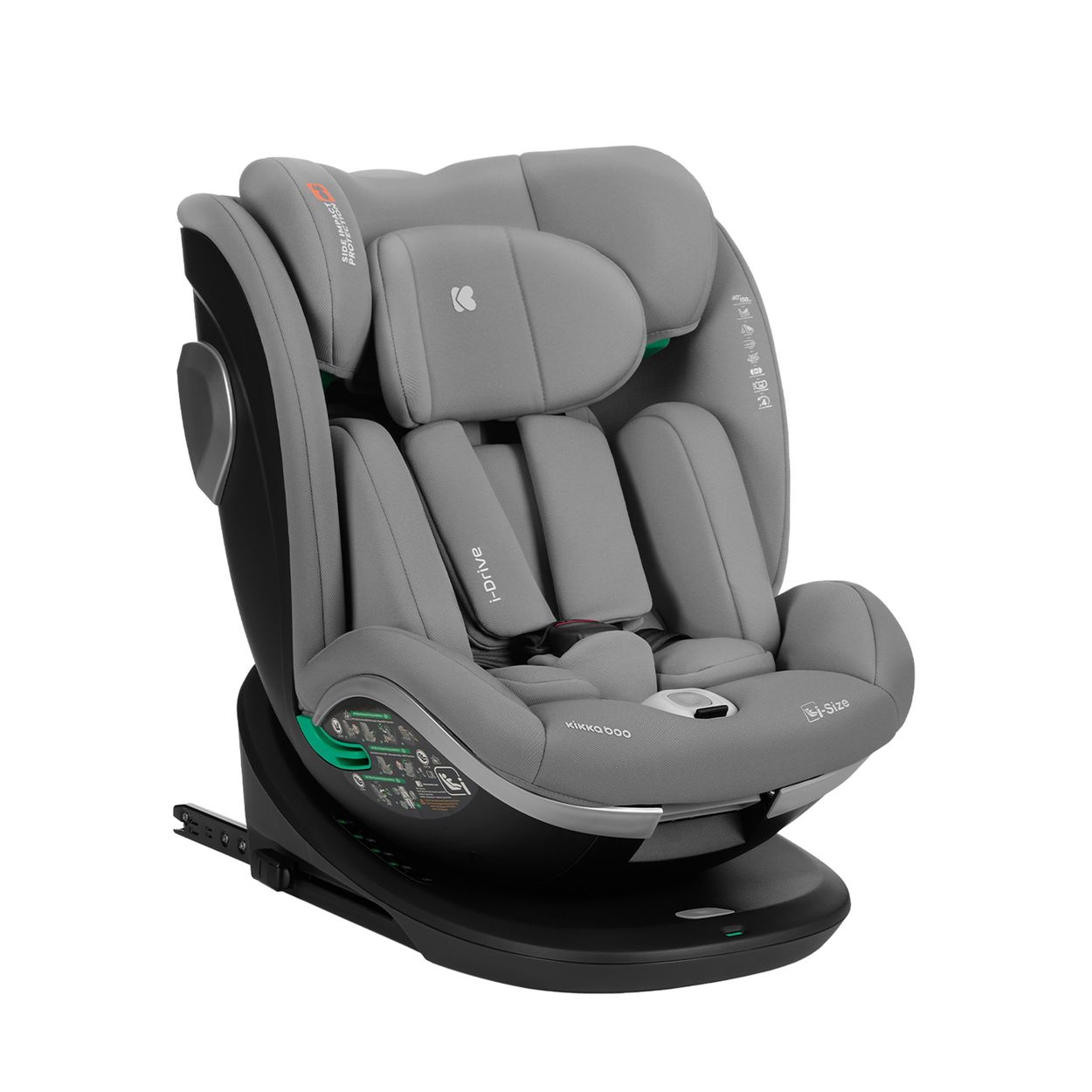 Kikkaboo Kindersitz i-Drive i-Size (40-150cm) Isofix Top Tether, Kopfst&uuml;tze, SPS hellgrau 