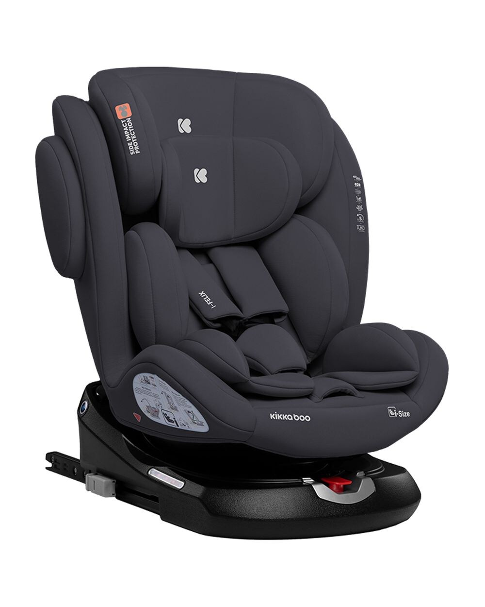 Kikkaboo Kindersitz i-Felix i-Size (40-150cm) Isofix Top Tether 360 Grad Drehung grau