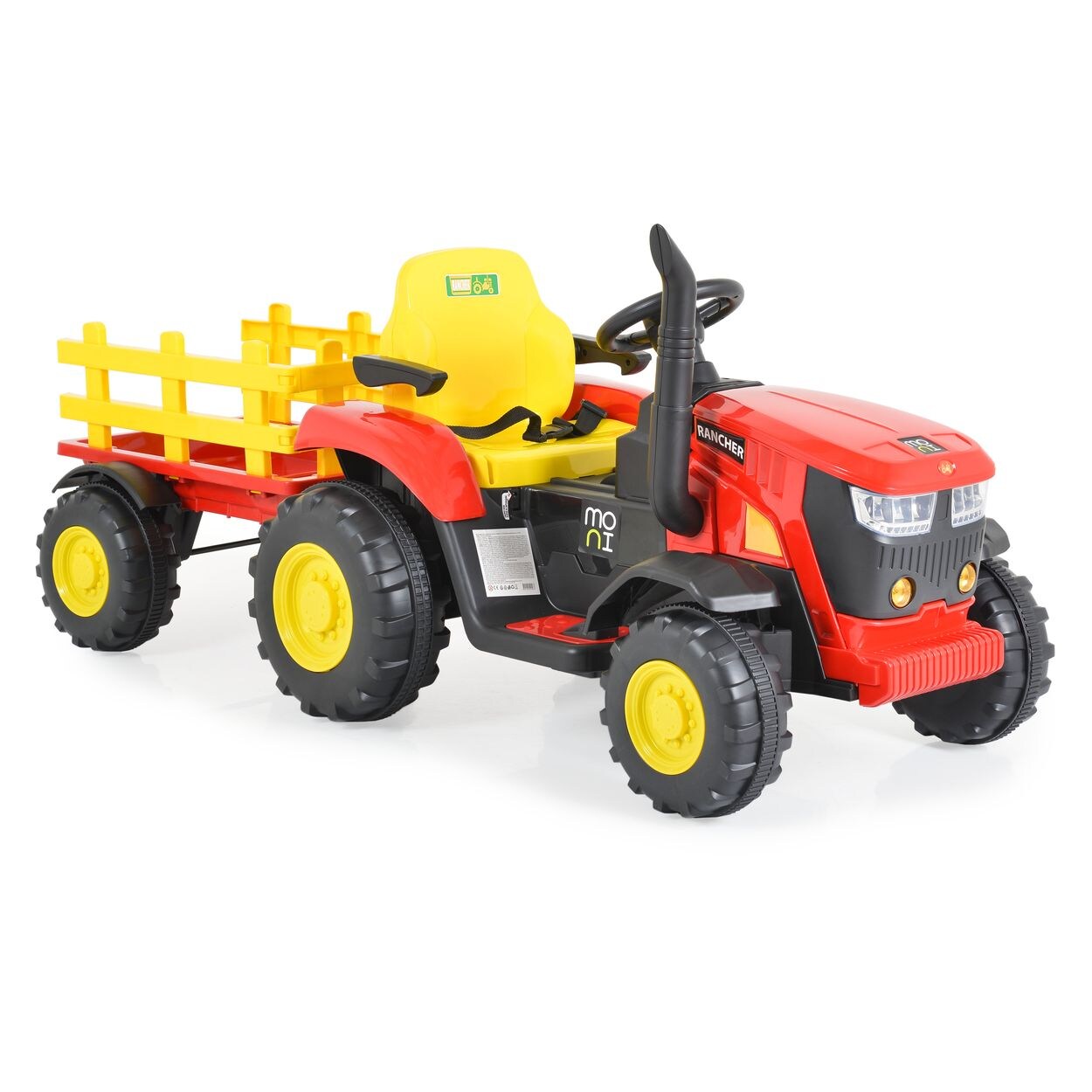 Kinder Elektrotraktor Rancher mit Anhänger, Hupe, Licht, MP3, Fernbedienung rot