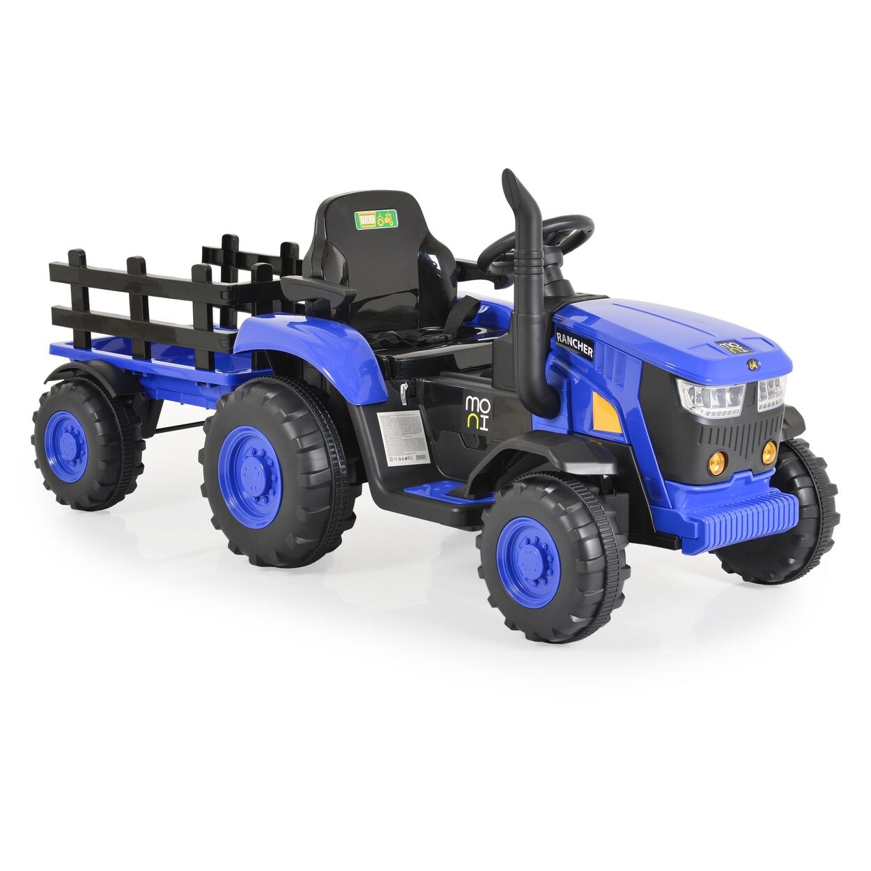 Kinder Elektrotraktor Rancher mit Anhänger, Hupe, Licht, MP3, Fernbedienung blau