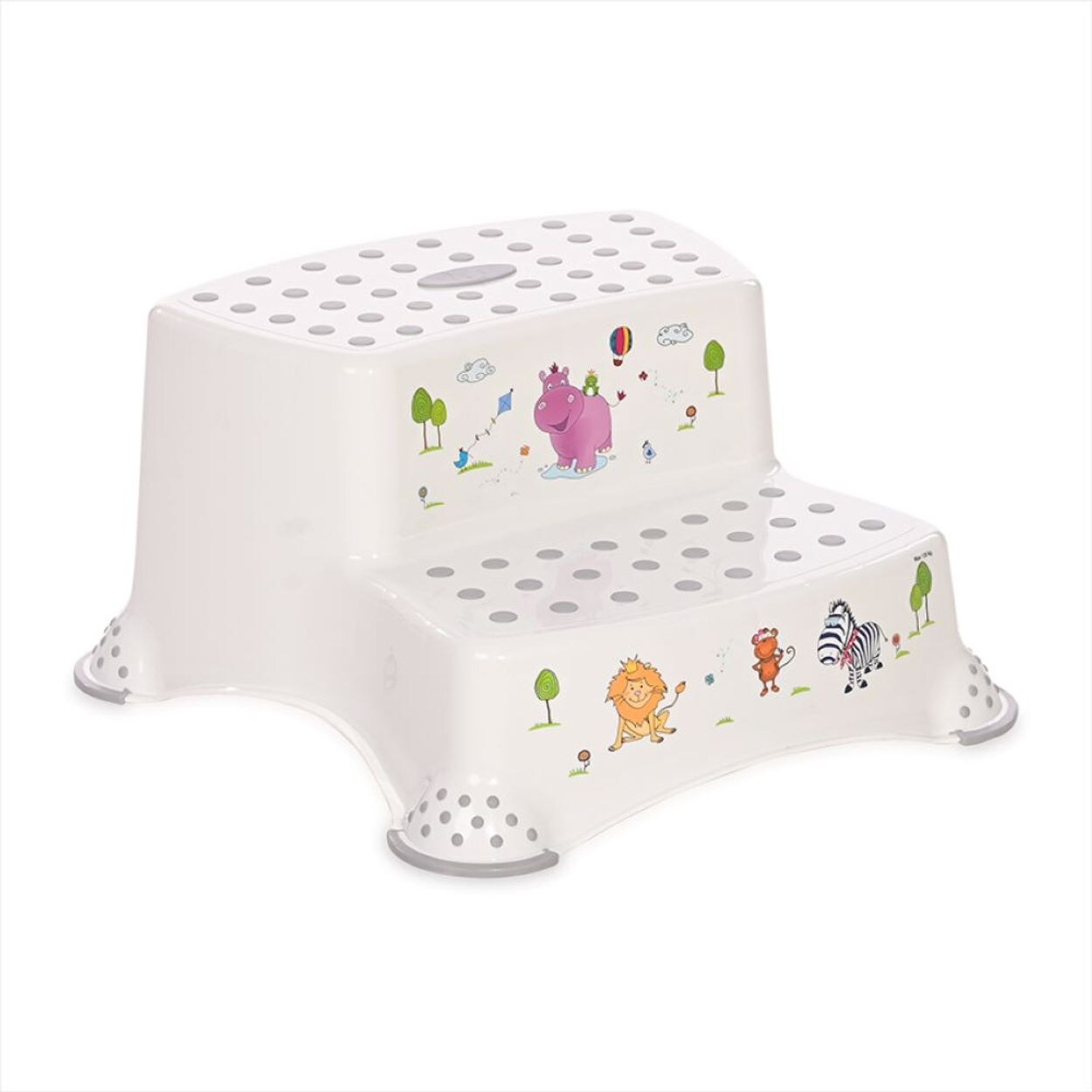 zweistufiger Kinder Badhocker, Tritthocker rutschfest, Gummi-Noppen grau