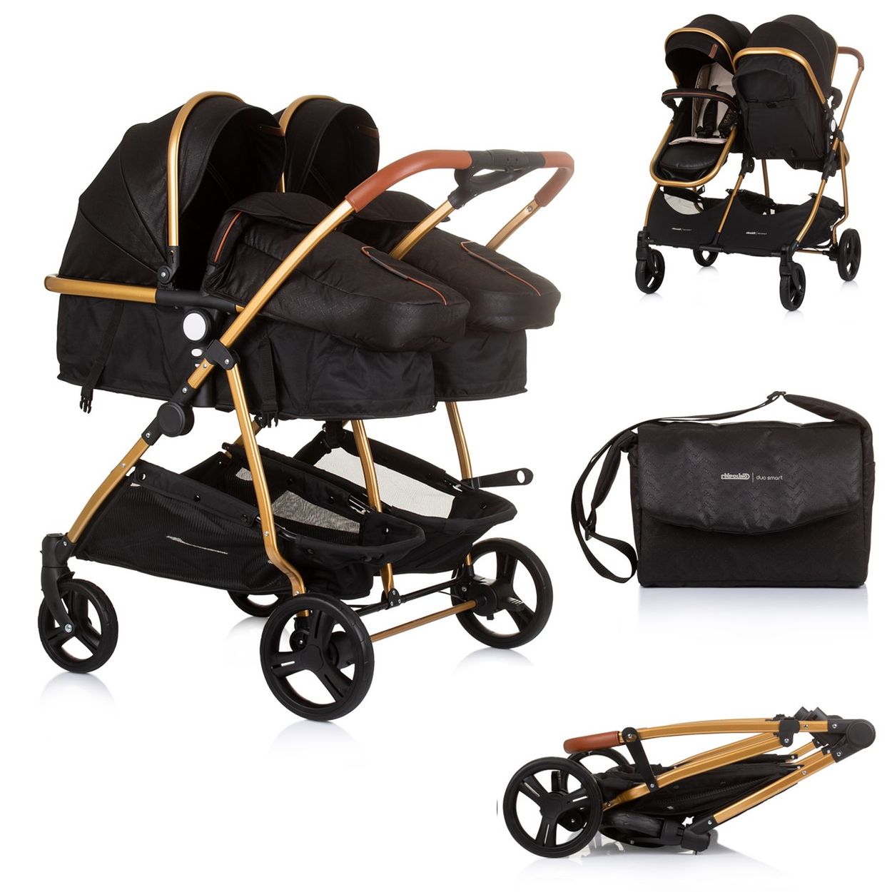 Chipolino Geschwisterkinderwagen Duo Smart klappbar umbaubar verstellbar Fu&szlig;sack schwarz 