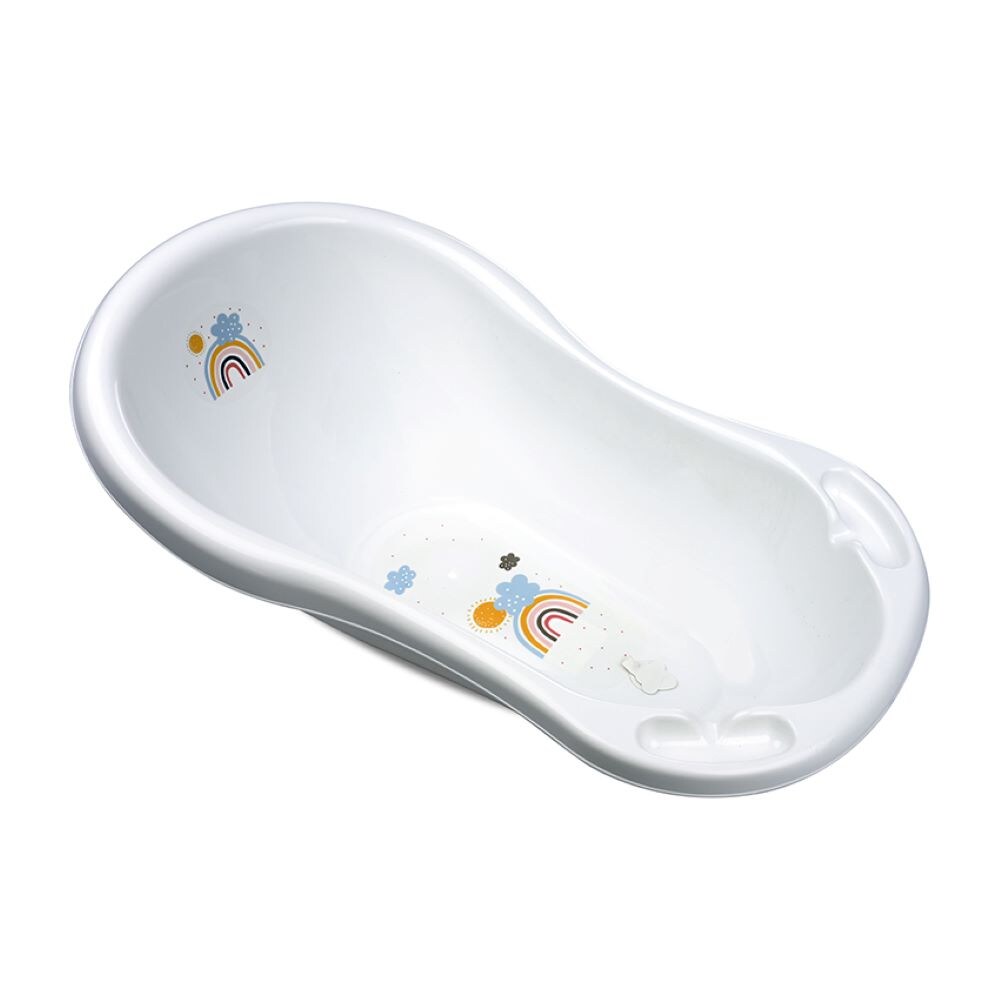 Lorelli Babybadewanne Rainbow 84 cm Wasserablauf ergonomische Form Ablagef&auml;cher wei&szlig; 
