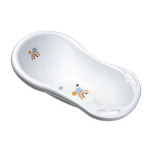 Lorelli Babybadewanne Rainbow 84 cm Wasserablauf ergonomische Form Ablagefächer weiß 