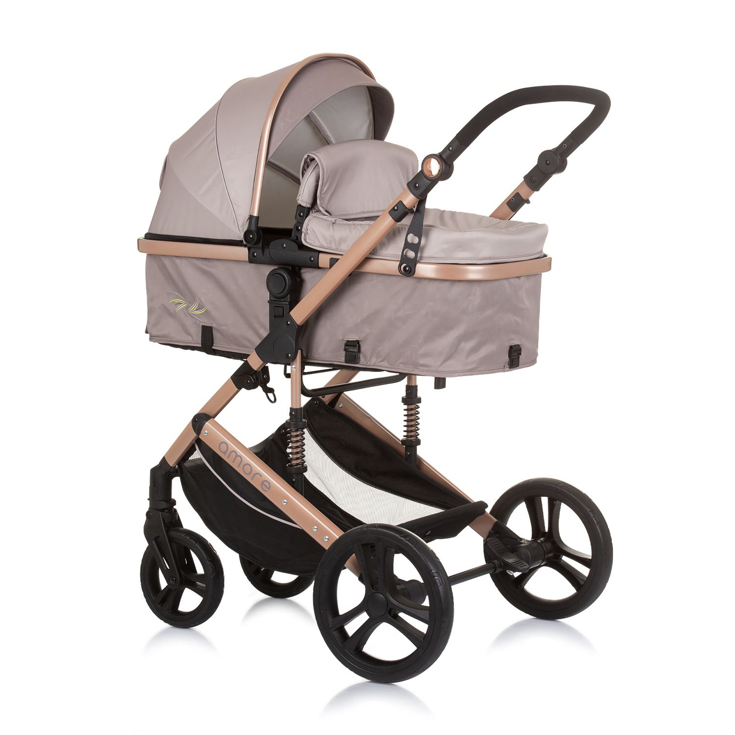 Chipolino Kinderwagen 2 in 1 Amore Getr&auml;nkehalter Wickeltasche Fu&szlig;abdeckung Korb beige 