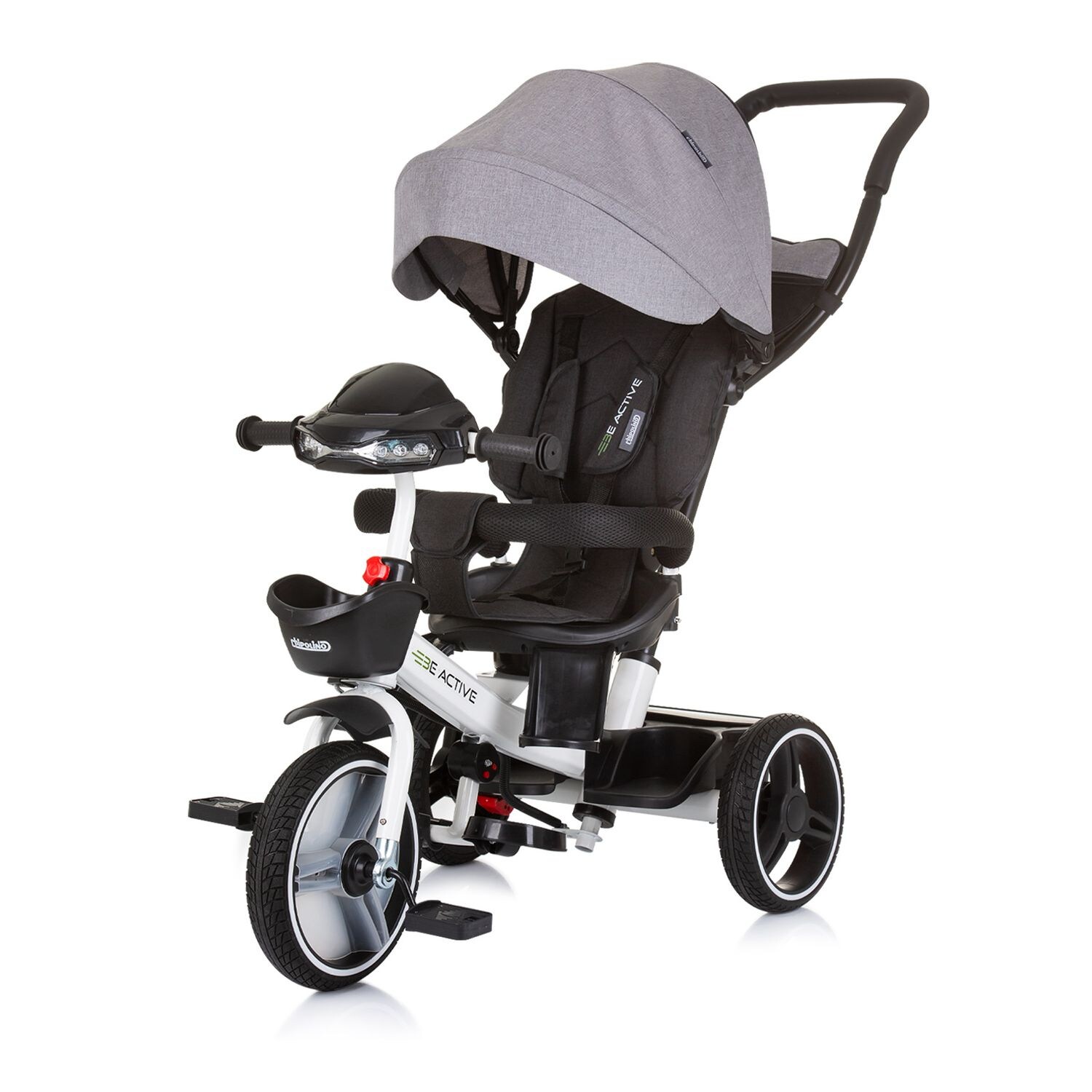 Tricycle Dreirad Be Active 2 in 1 Sitz drehbar Musik Licht drehbar grau