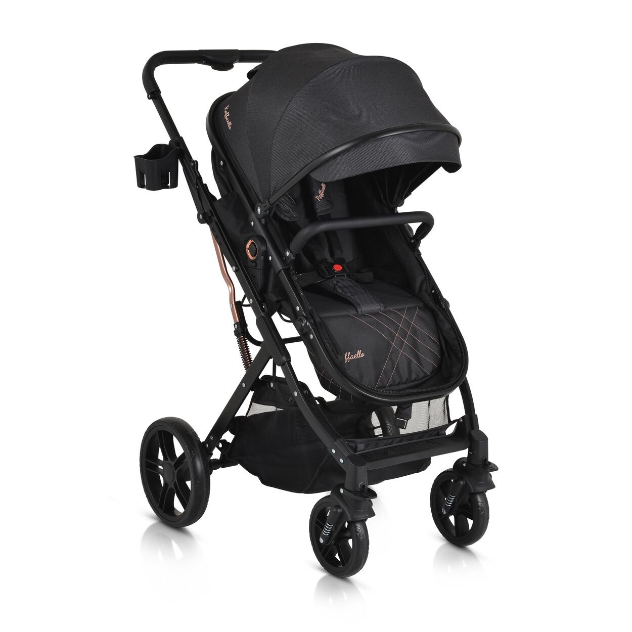 Kombikinderwagen Rafaello 2 in 1, umbaubar, Sportsitz, Fußabdeckung, Tasche schwarz