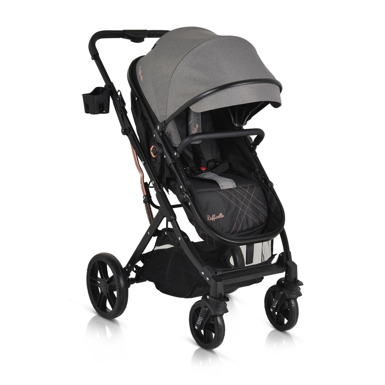 Kombikinderwagen Rafaello 2 in 1, umbaubar, Sportsitz, Fußabdeckung, Tasche grau
