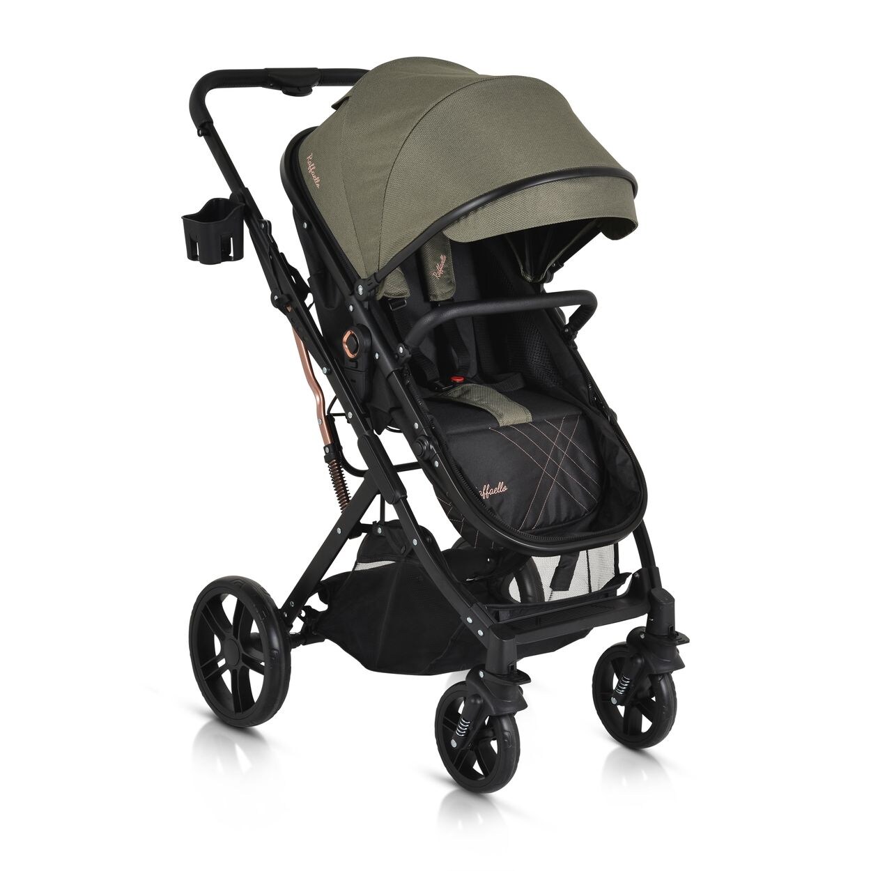 Kombikinderwagen Rafaello 2 in 1, umbaubar, Sportsitz, Fußabdeckung, Tasche grün