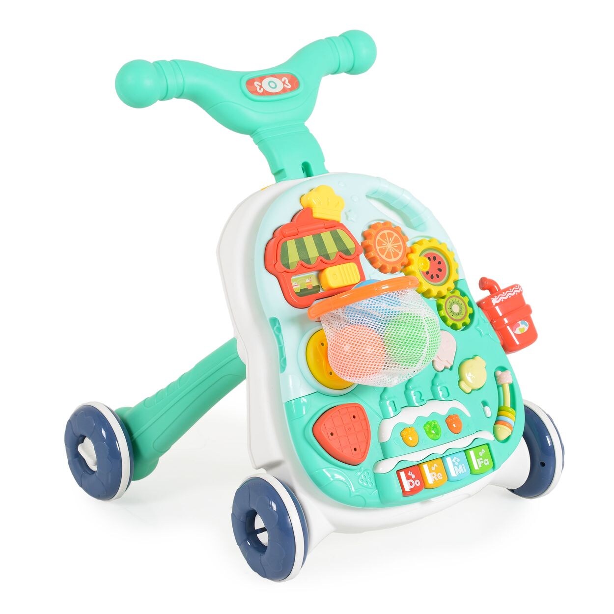 Lauflernwagen 2 in 1 Korb, Musikfunktion, Spieltisch, Bälle, Spielcenter türkis