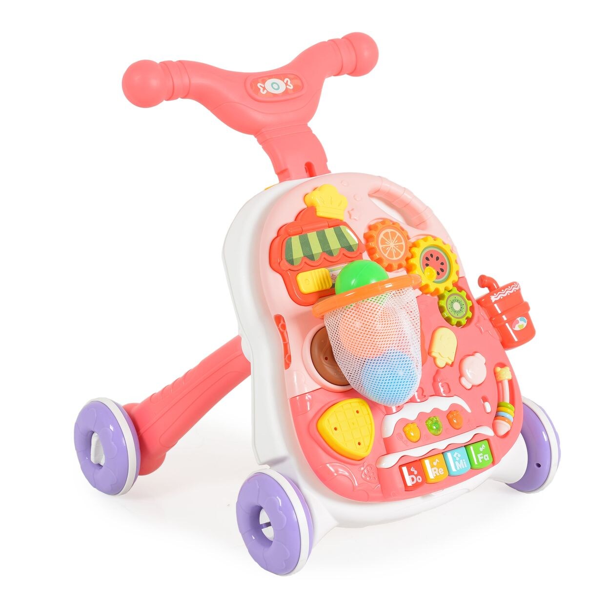 Lauflernwagen 2 in 1 Korb, Musikfunktion, Spieltisch, Bälle, Spielcenter rosa