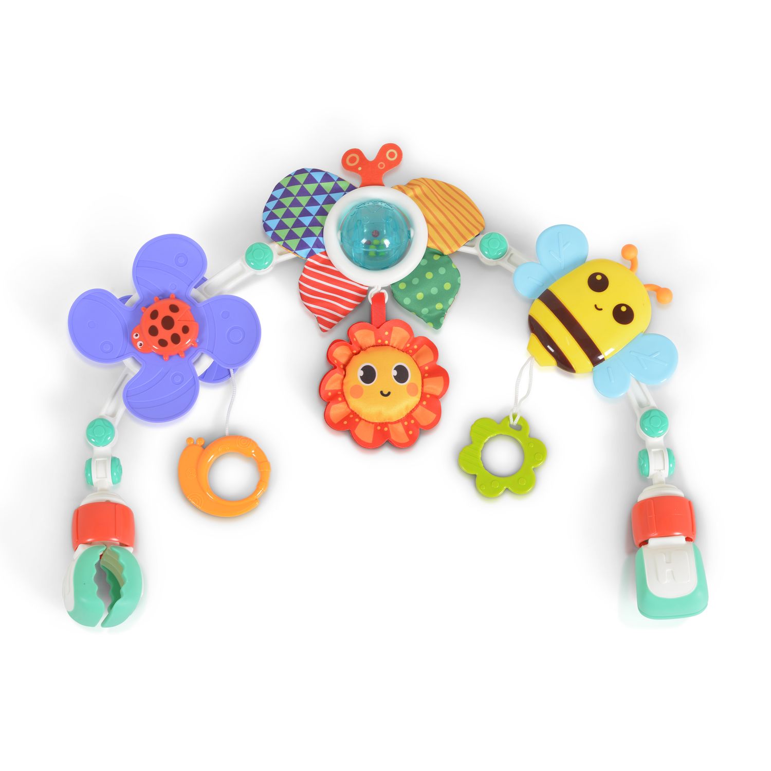 Moni Spielbogen f&uuml;r Kinderbett, Kinderwagen, Spielmatte Rassel Bei&szlig;ring Motorik bunt 