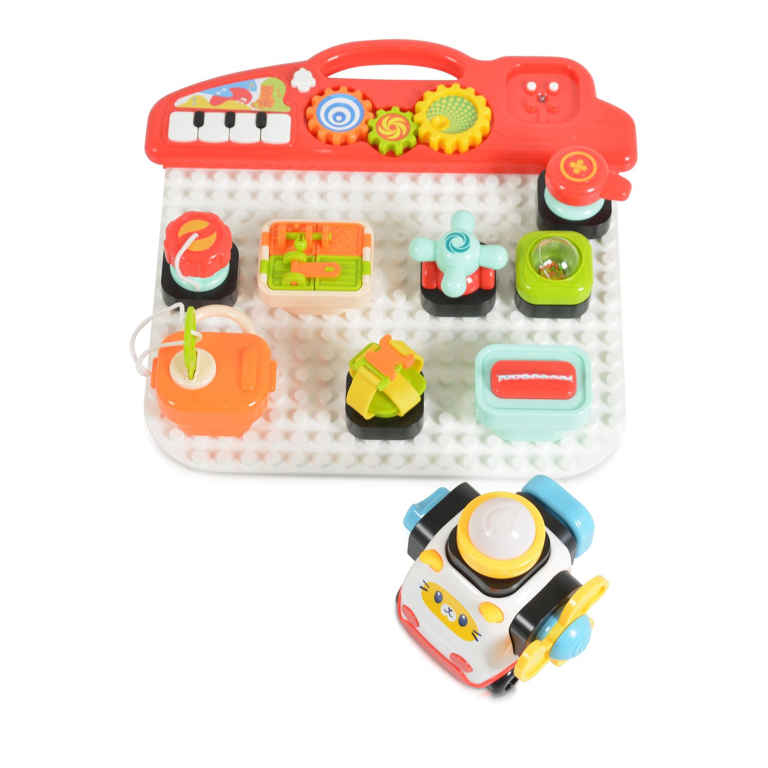 Moni Musik-Aktivit&auml;ts-Lernboard HE8081 Tasten, Spielauto, Licht, Steckbausteine rot 