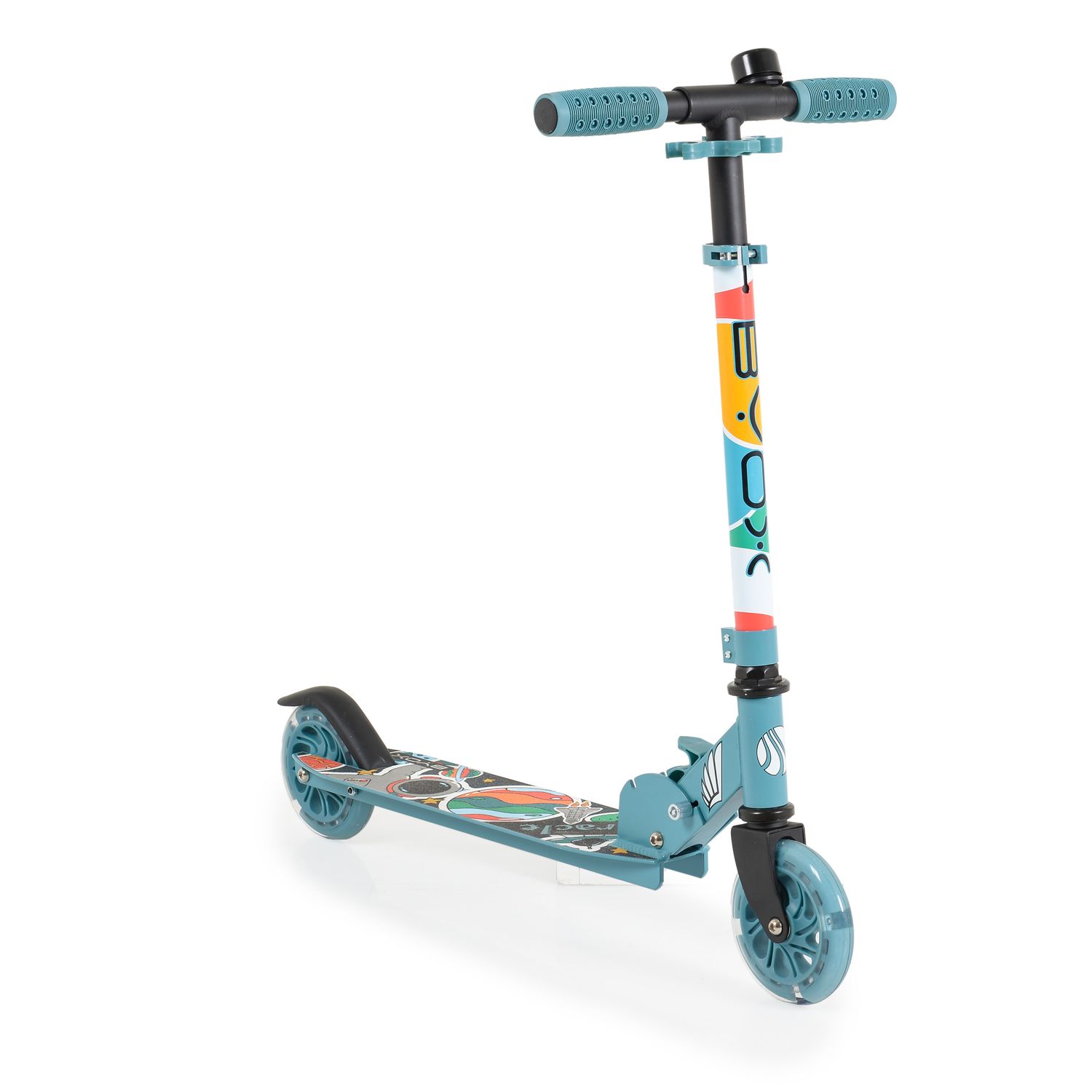Byox Kinderroller Miracle faltbar LED-PU-R&auml;der ABEC-7 Klingel H&ouml;he einstellbar blau 