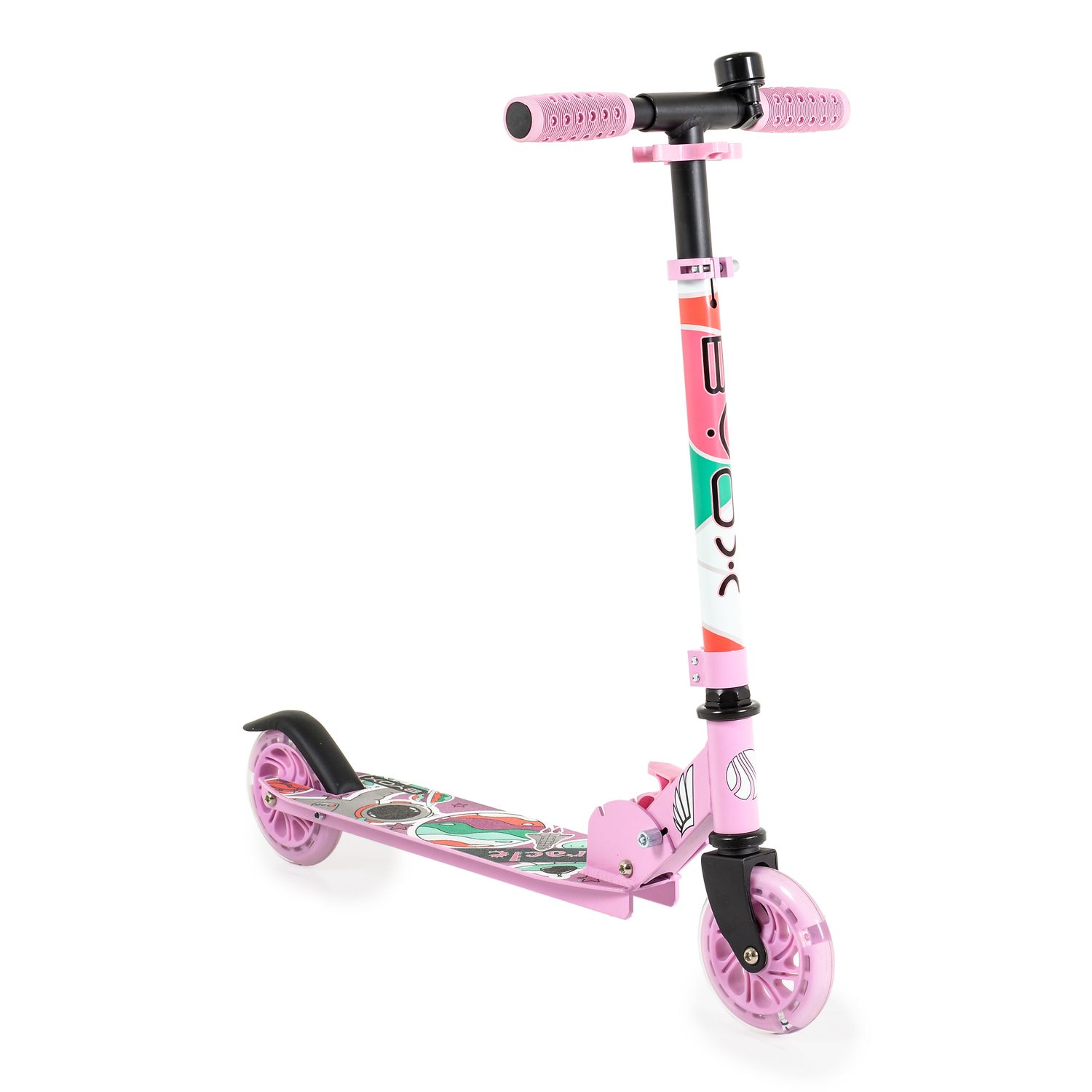 Byox Kinderroller Miracle faltbar LED-PU-R&auml;der ABEC-7 Klingel H&ouml;he einstellbar rosa 