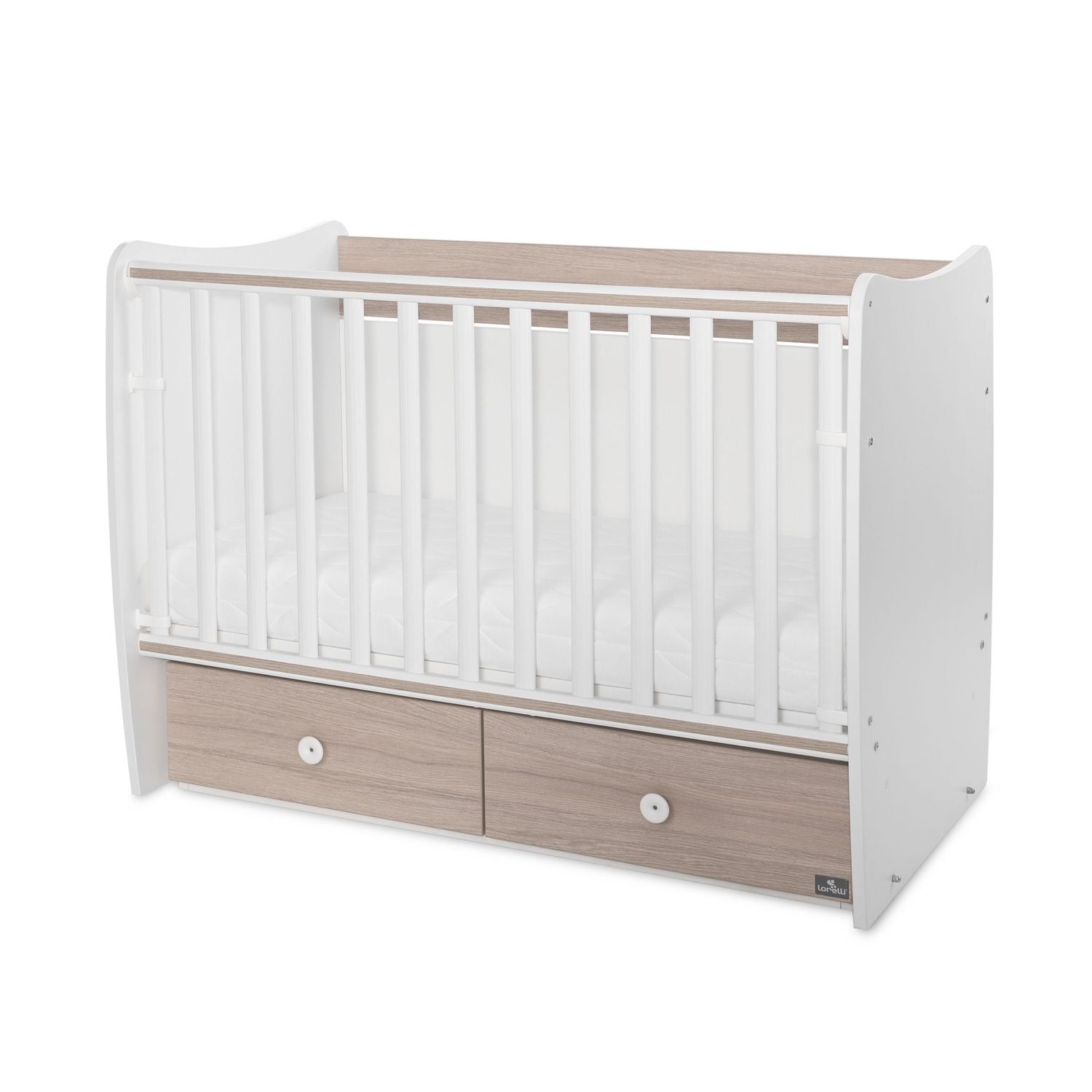 Lorelli Babybett MATRIX NEW Kinderbett 120 x 60 cm, 2 Ebenen, 2 Schubladen wei&szlig; braun 