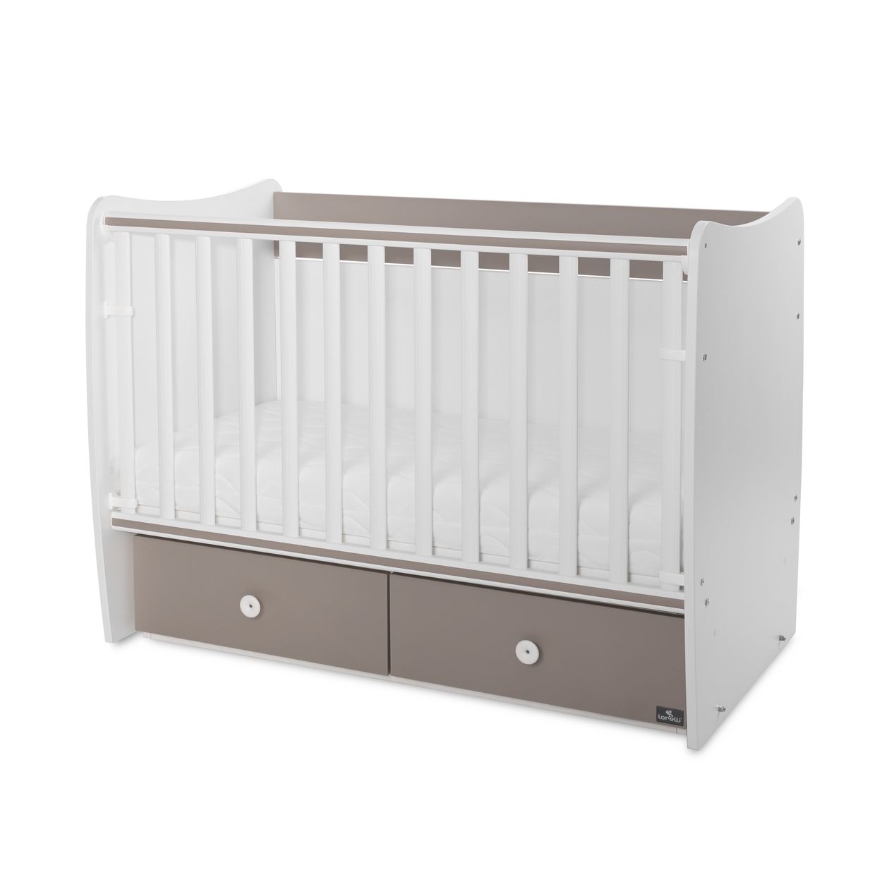 Lorelli Babybett MATRIX NEW Kinderbett 120 x 60 cm, 2 Ebenen, 2 Schubladen braun wei&szlig; 