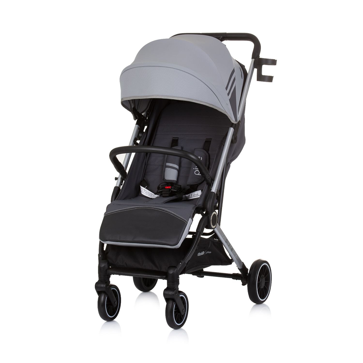 Kinderwagen, Buggy Pixie zusammenklappbar Getränkehalter Korb  grau