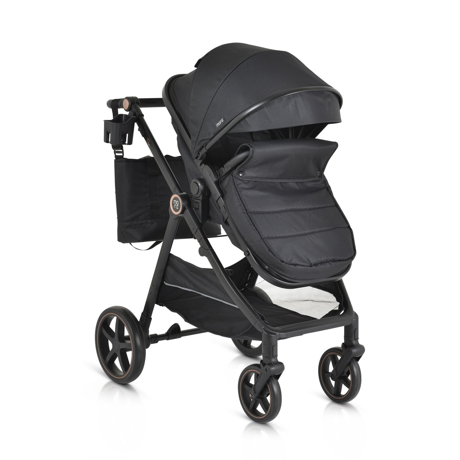 Moni Kinderwagen 2 in 1 Tokyo 22 kg umbaubar Wickeltasche Sto&szlig;d&auml;mpfer klappbar schwarz 