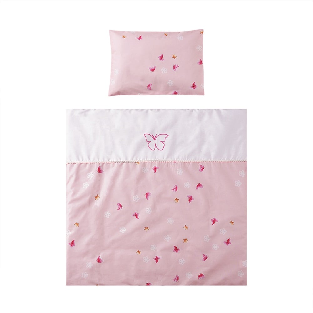 Lorelli Baby-Bettw&auml;sche 7-teiliges Set First Dreams Decke Kissen Laken Himmel rosa Schmetterlinge 