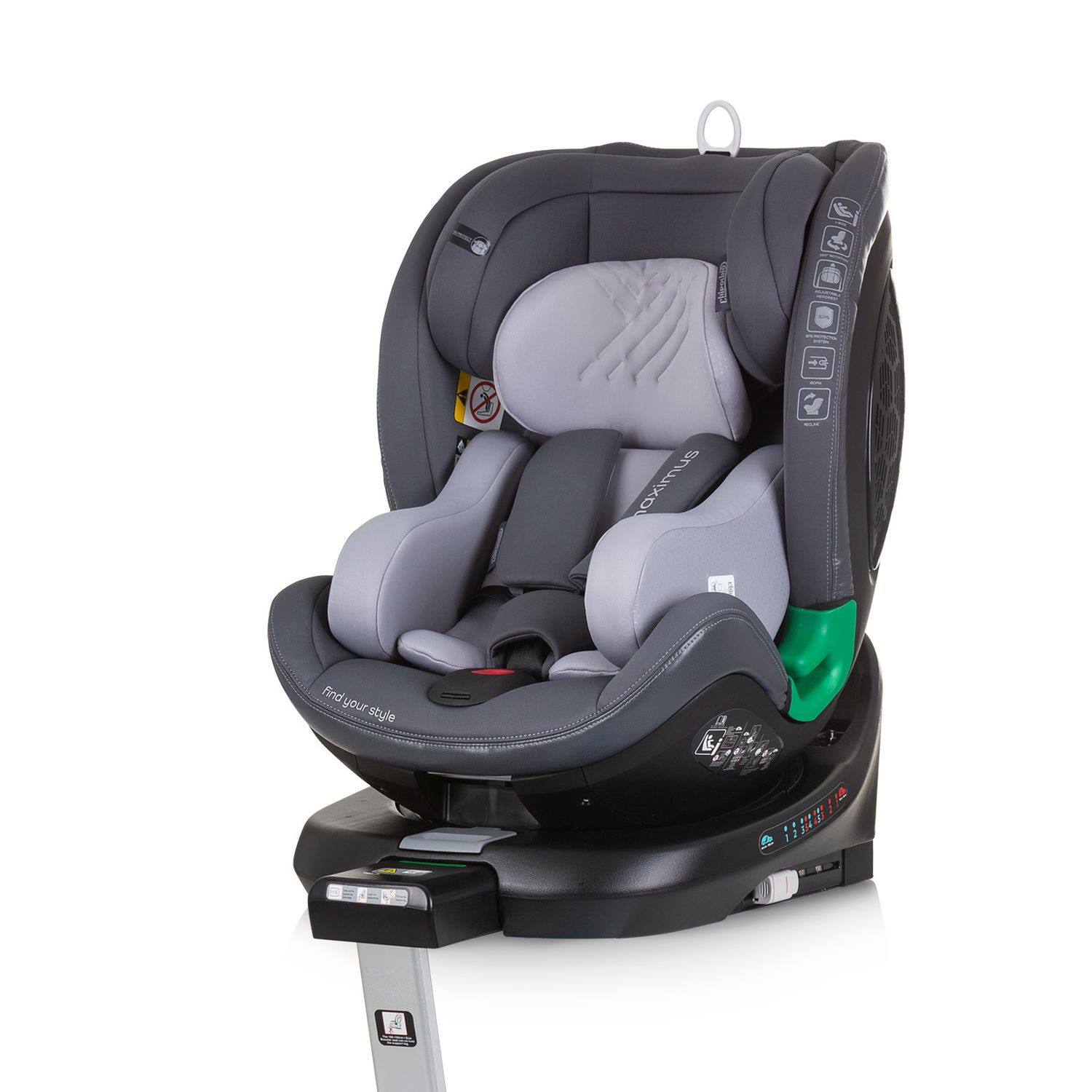 Chipolino i-Size Kindersitz Maximus (40 - 150 cm) Isofix St&uuml;tzbein 360&deg; drehbar grau 