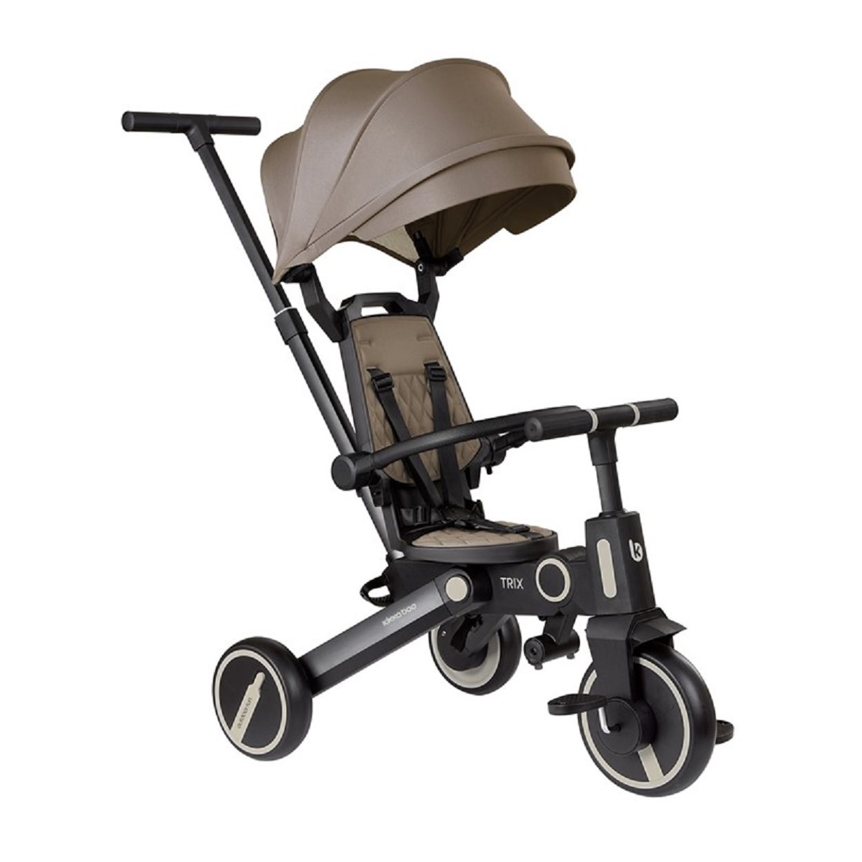 Kikkaboo Dreirad, Tricycle Trix 3 in 1 Schiebegriff, Sonnendach faltbar, Gurt beige 