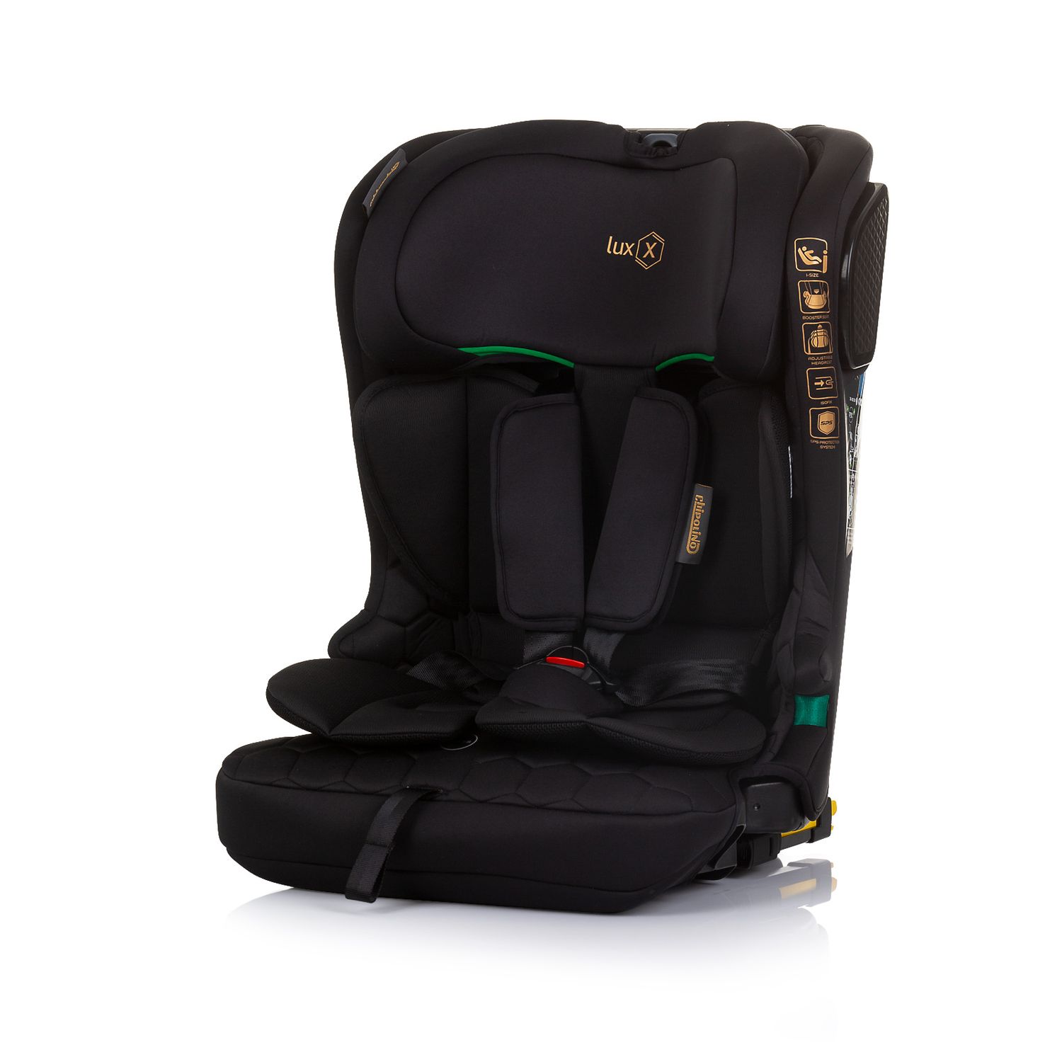 Chipolino Kindersitz i-Size LUX X (76-150cm) Gruppe 1/2/3, Isofix, Top Tether schwarz 