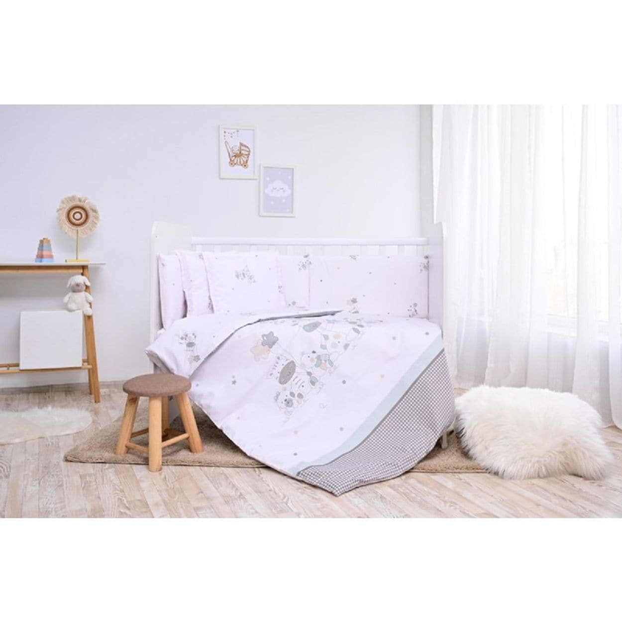 Lorelli Babybettw&auml;sche Set Smile 6-teilig Decke 140x95 Kissen 43x35 Bett 120x60 wei&szlig; 